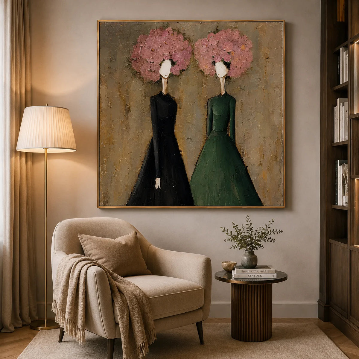 Modern Abstract Women Portrait Wall Art – Contemporary Fashion Figure Oil Painting for Living Room Decor