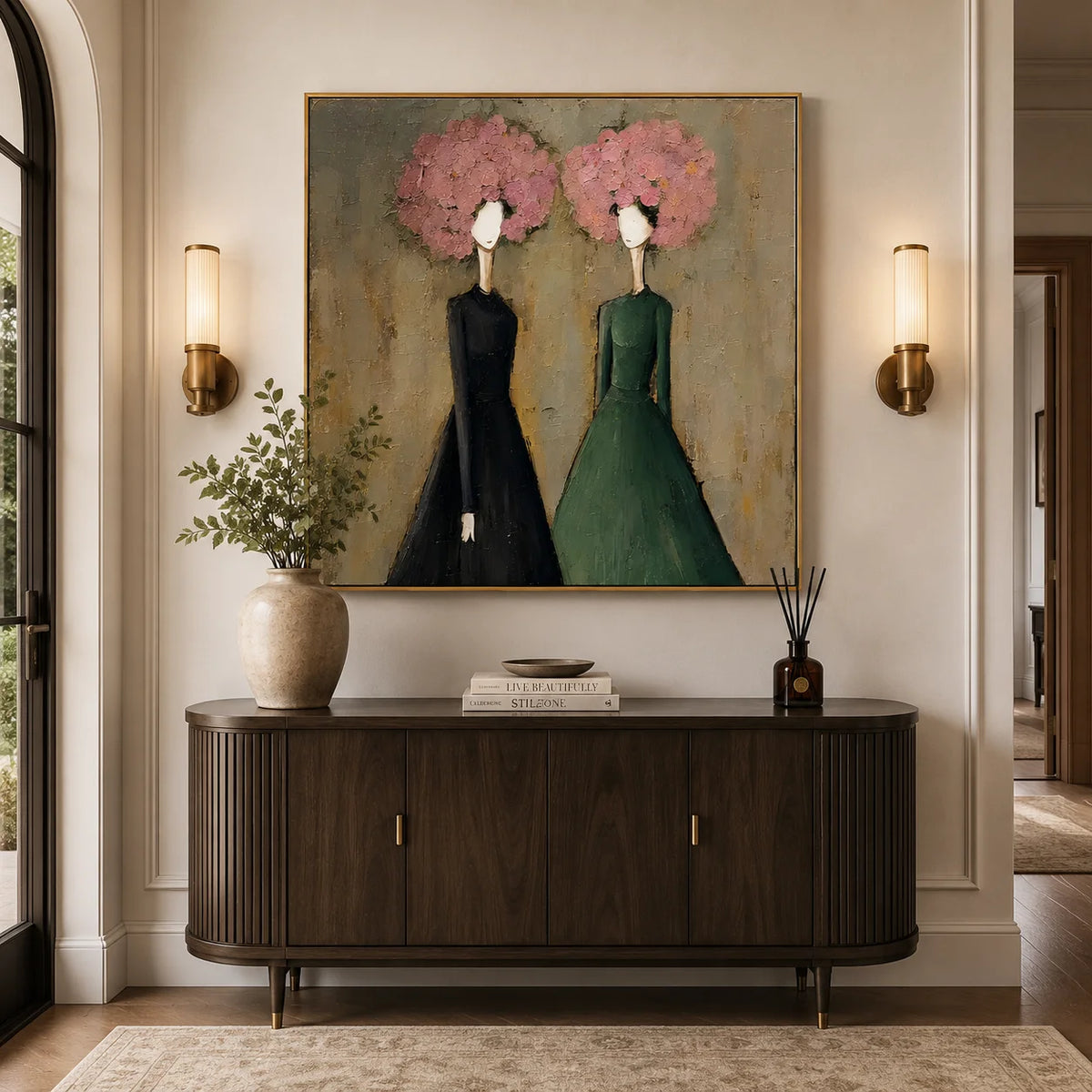 Modern Abstract Women Portrait Wall Art – Contemporary Fashion Figure Oil Painting for Living Room Decor