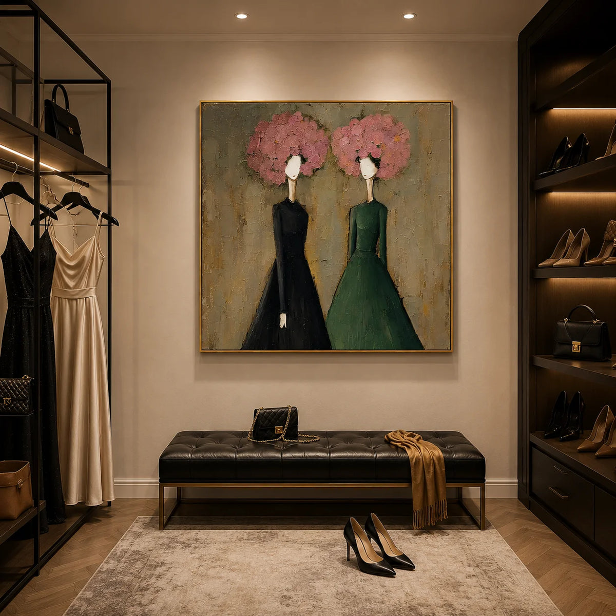 Modern Abstract Women Portrait Wall Art – Contemporary Fashion Figure Oil Painting for Living Room Decor