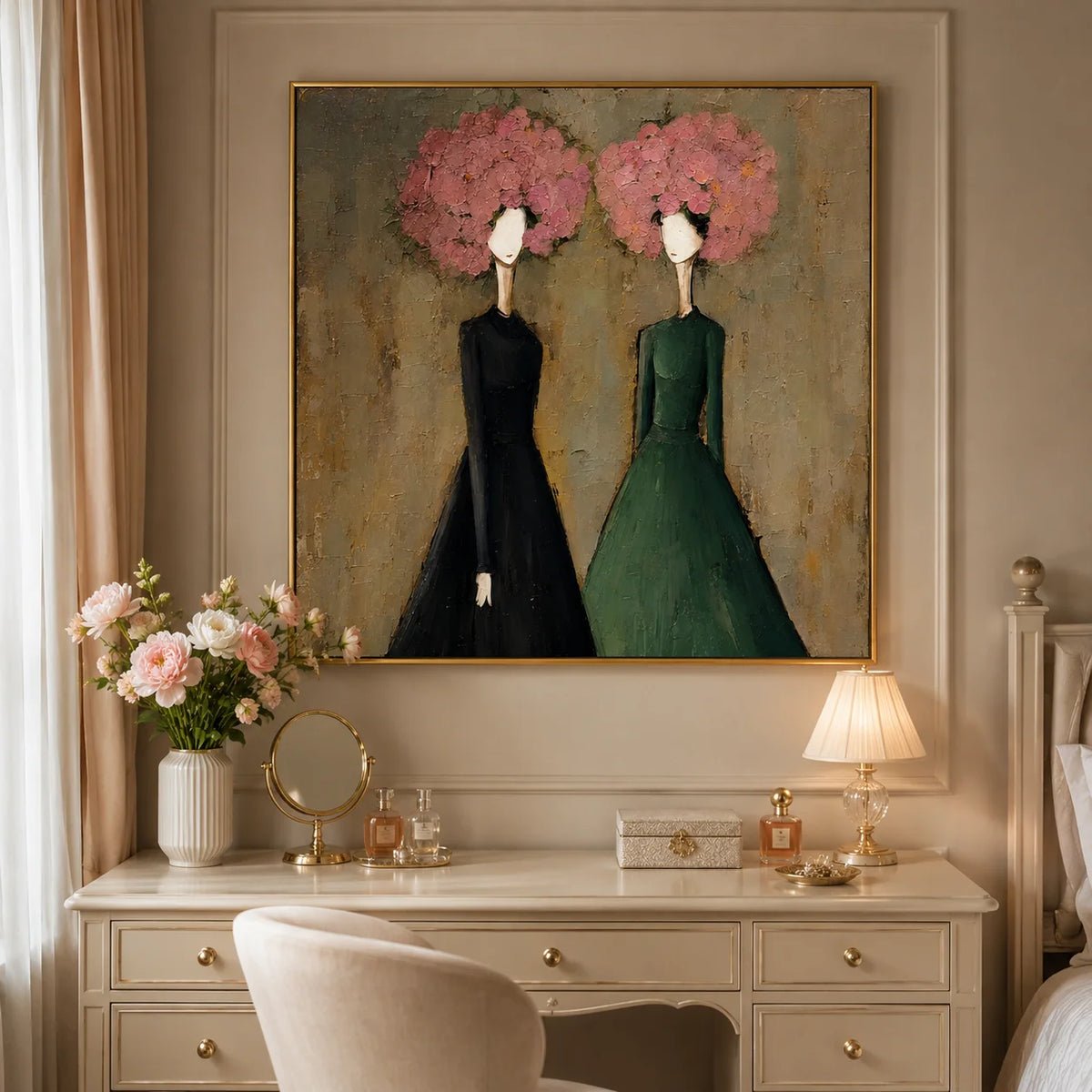 Modern Abstract Women Portrait Wall Art – Contemporary Fashion Figure Oil Painting for Living Room Decor