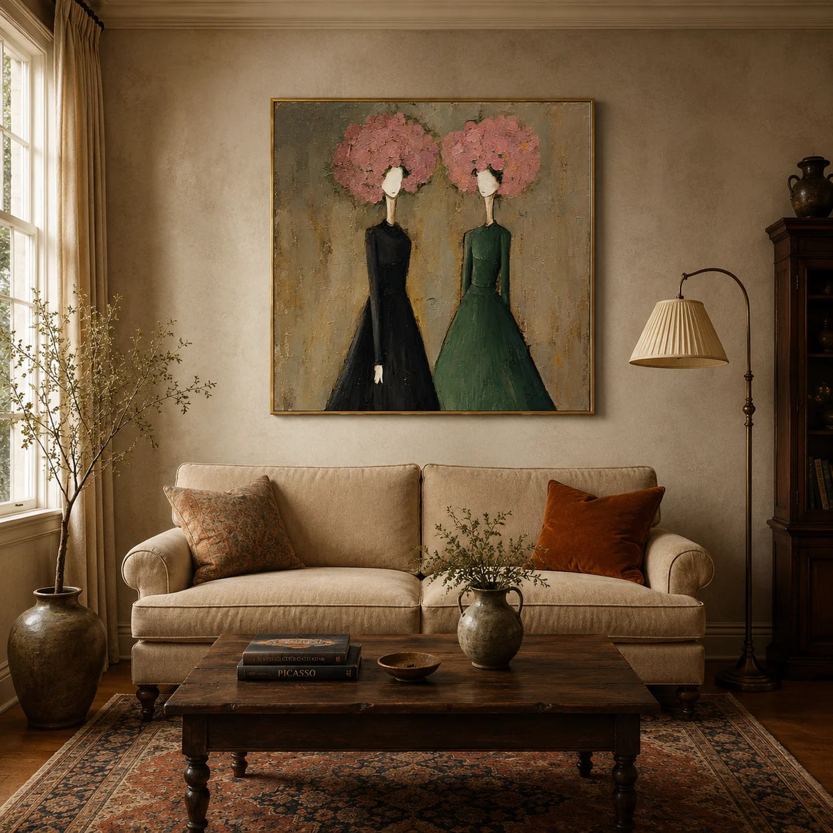 Modern Abstract Women Portrait Wall Art – Contemporary Fashion Figure Oil Painting for Living Room Decor
