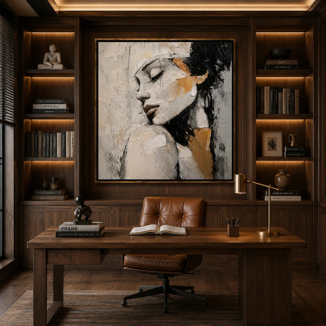 Textured Abstract Woman Portrait Wall Art – Modern Figurative Canvas Painting for Contemporary Living Room Decor