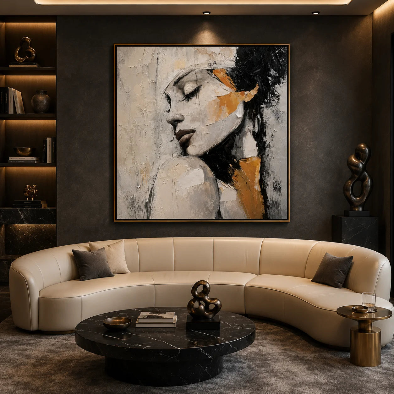 Textured Abstract Woman Portrait Wall Art – Modern Figurative Canvas Painting for Contemporary Living Room Decor