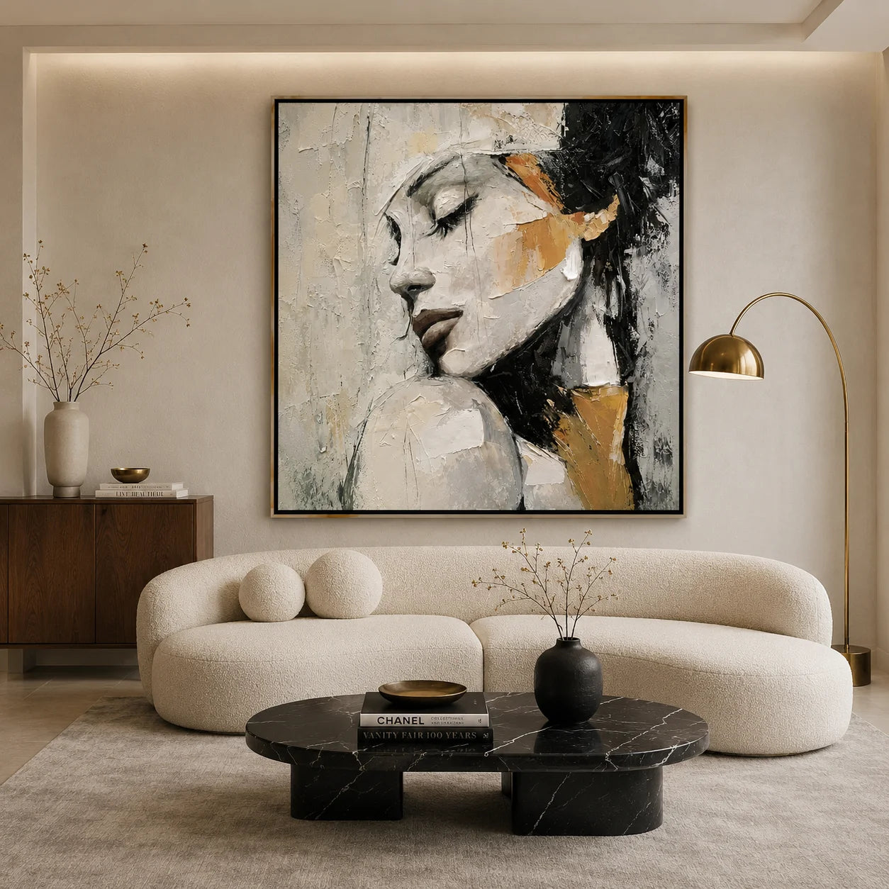Textured Abstract Woman Portrait Wall Art – Modern Figurative Canvas Painting for Contemporary Living Room Decor
