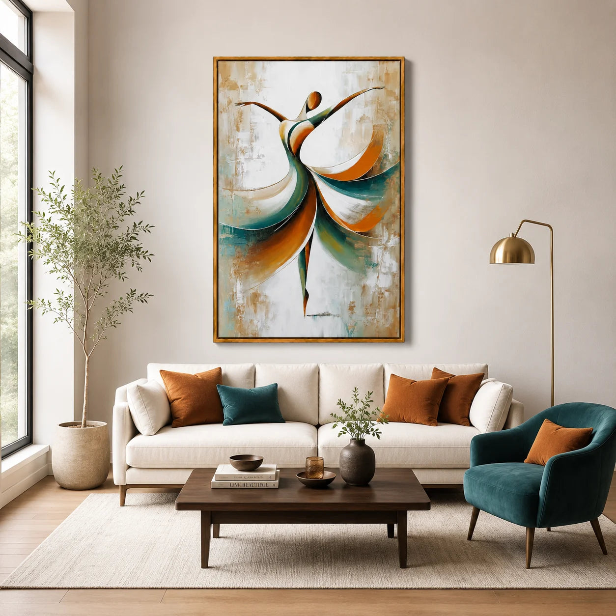 Abstract Dancer Oil Painting, Modern Dance Wall Art for Living Room Decor