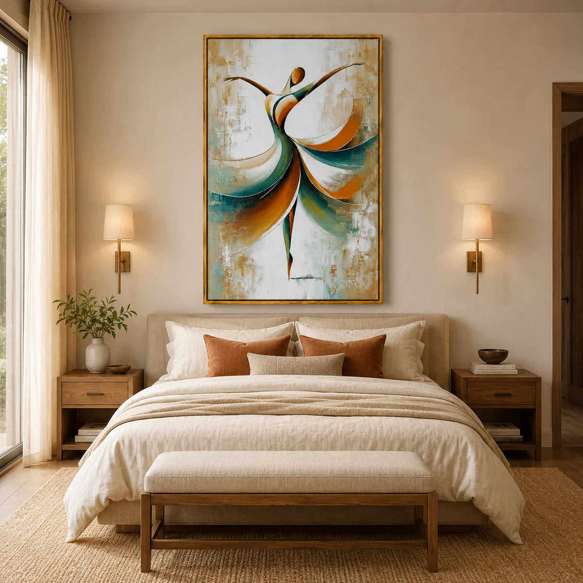 Abstract Dancer Oil Painting, Modern Dance Wall Art for Living Room Decor