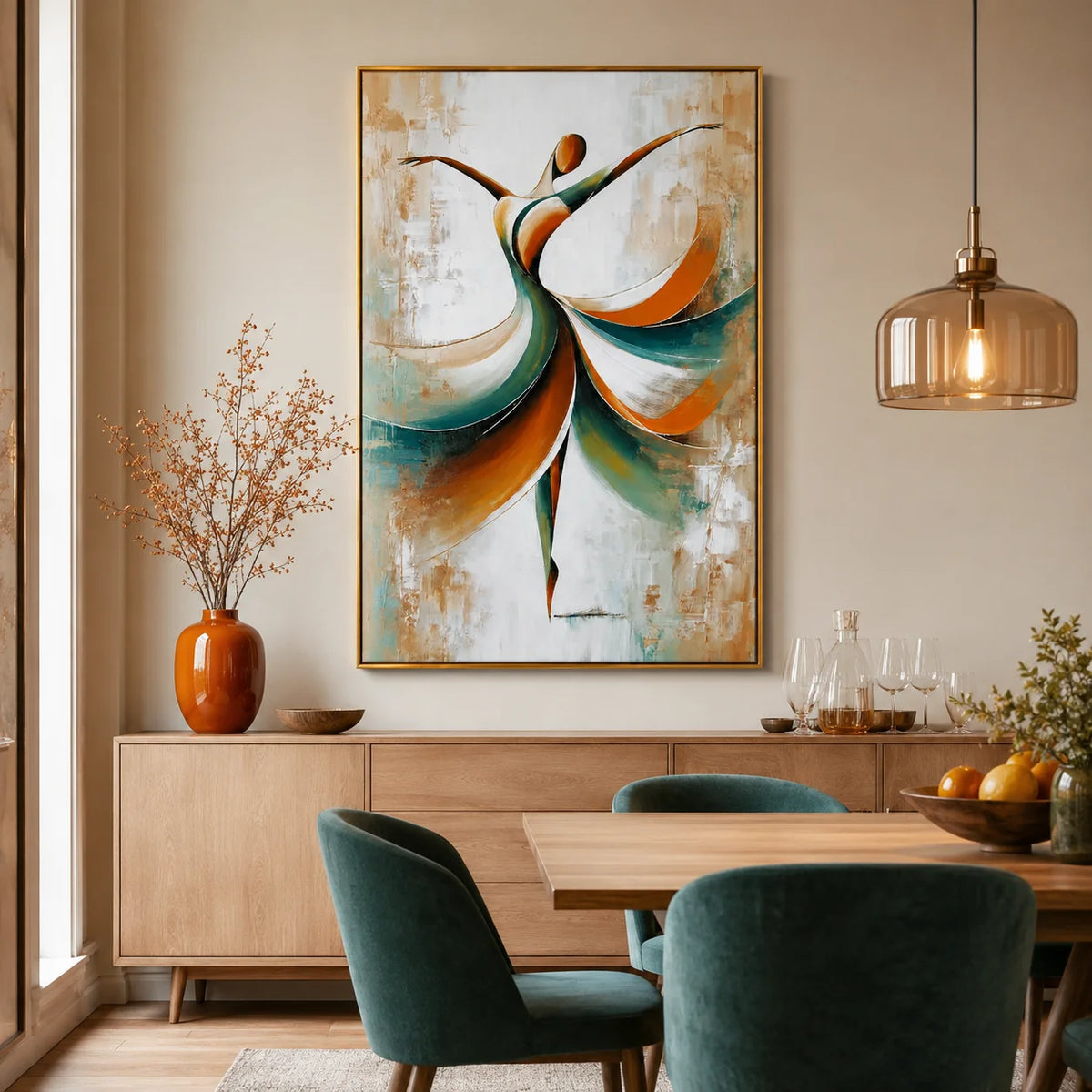 Abstract Dancer Oil Painting, Modern Dance Wall Art for Living Room Decor