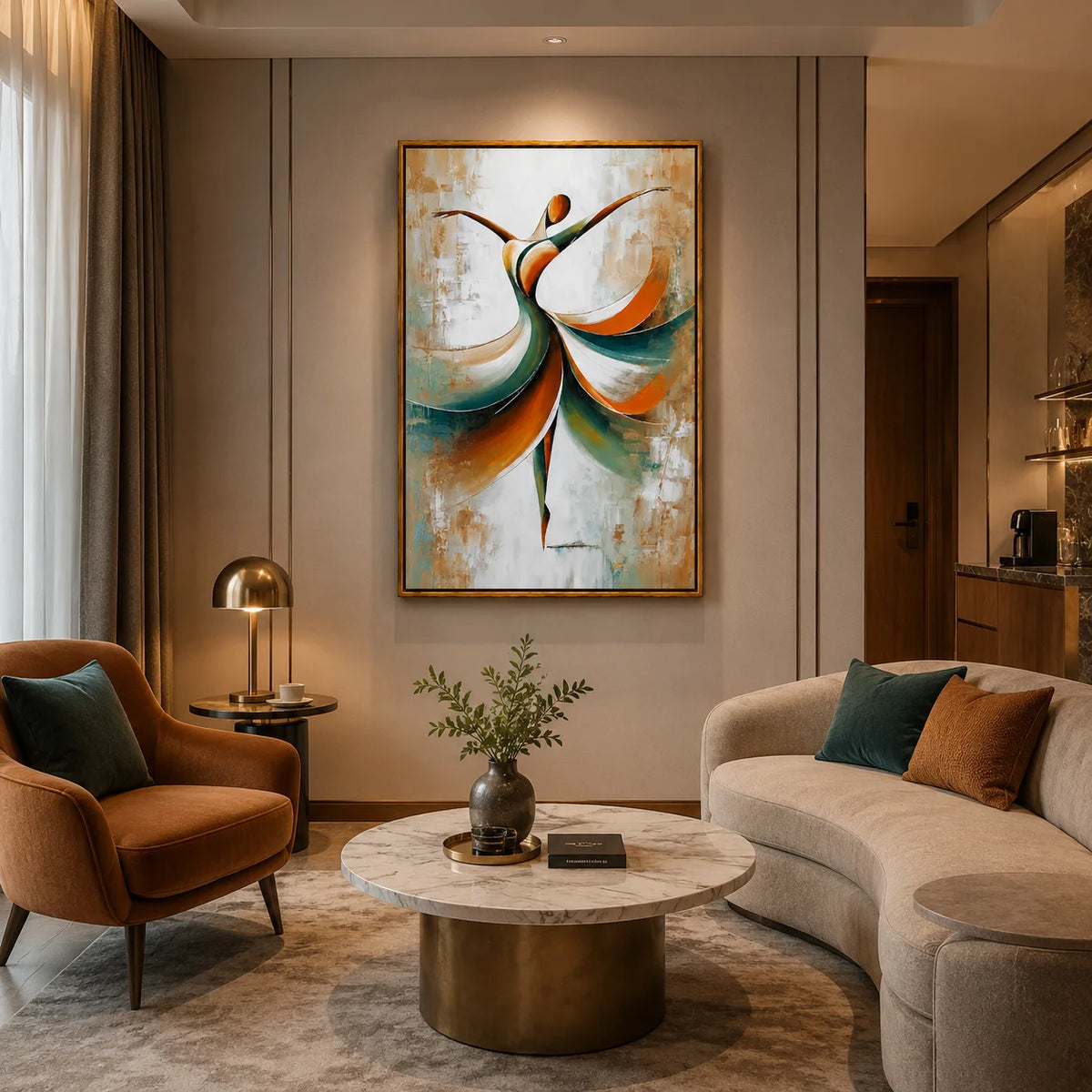 Abstract Dancer Oil Painting, Modern Dance Wall Art for Living Room Decor