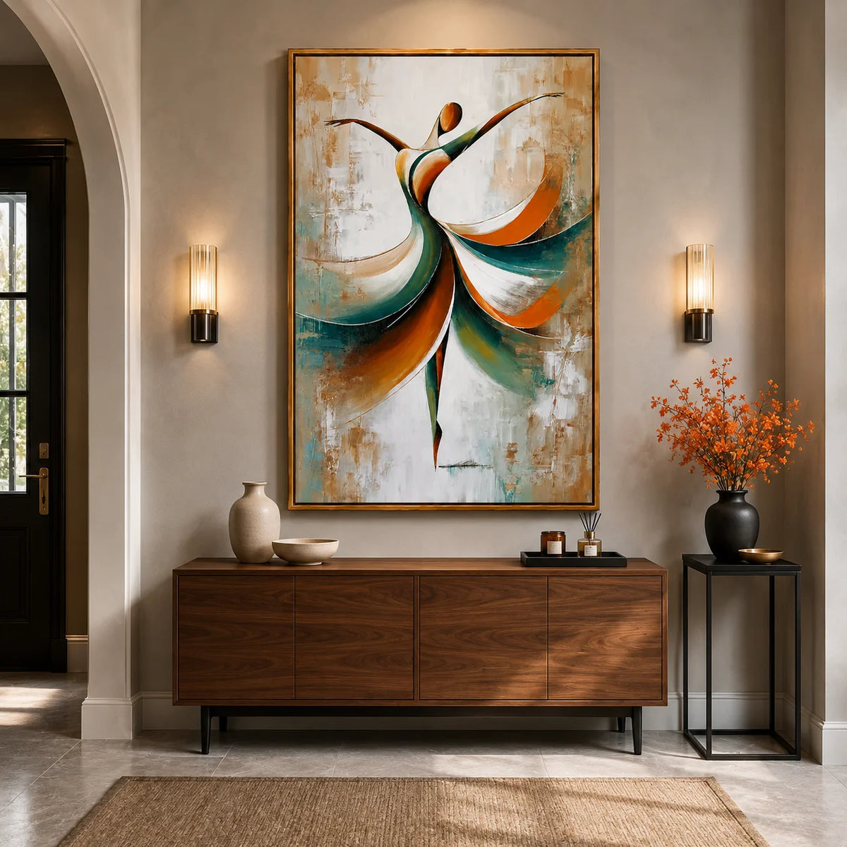 Abstract Dancer Oil Painting, Modern Dance Wall Art for Living Room Decor