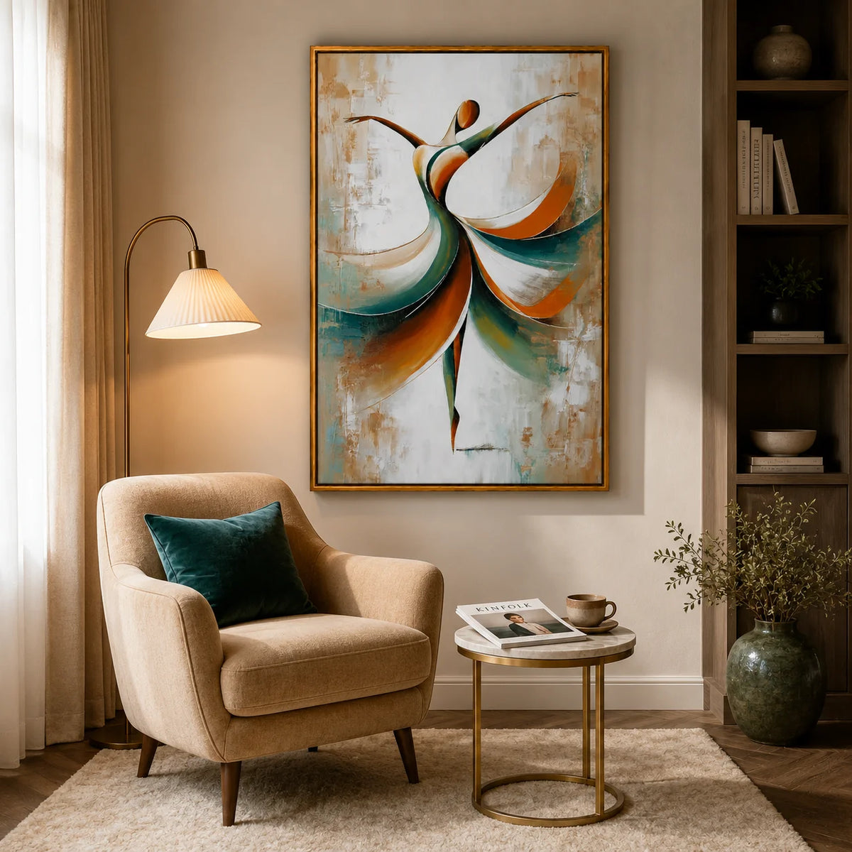 Abstract Dancer Oil Painting, Modern Dance Wall Art for Living Room Decor
