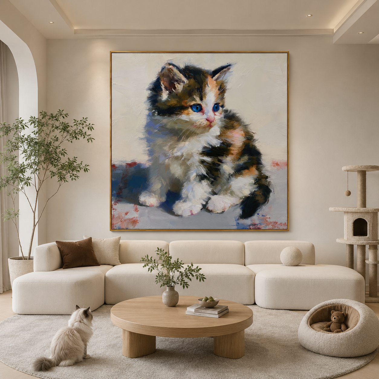 Blue-Eyed Kitten Hand-Painted Oil Painting – Cute Cat Wall Art # OA 1107