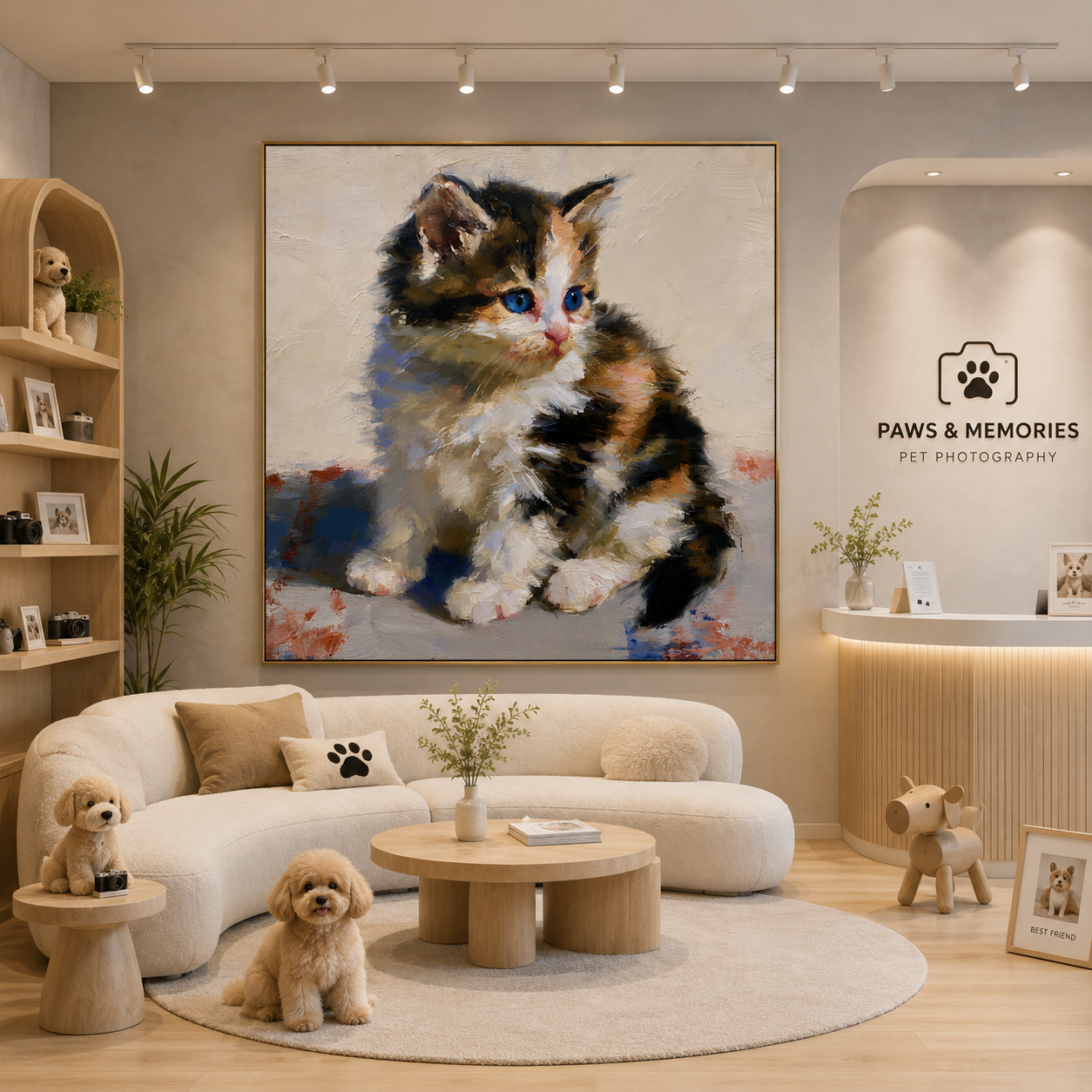 Blue-Eyed Kitten Hand-Painted Oil Painting – Cute Cat Wall Art # OA 1107