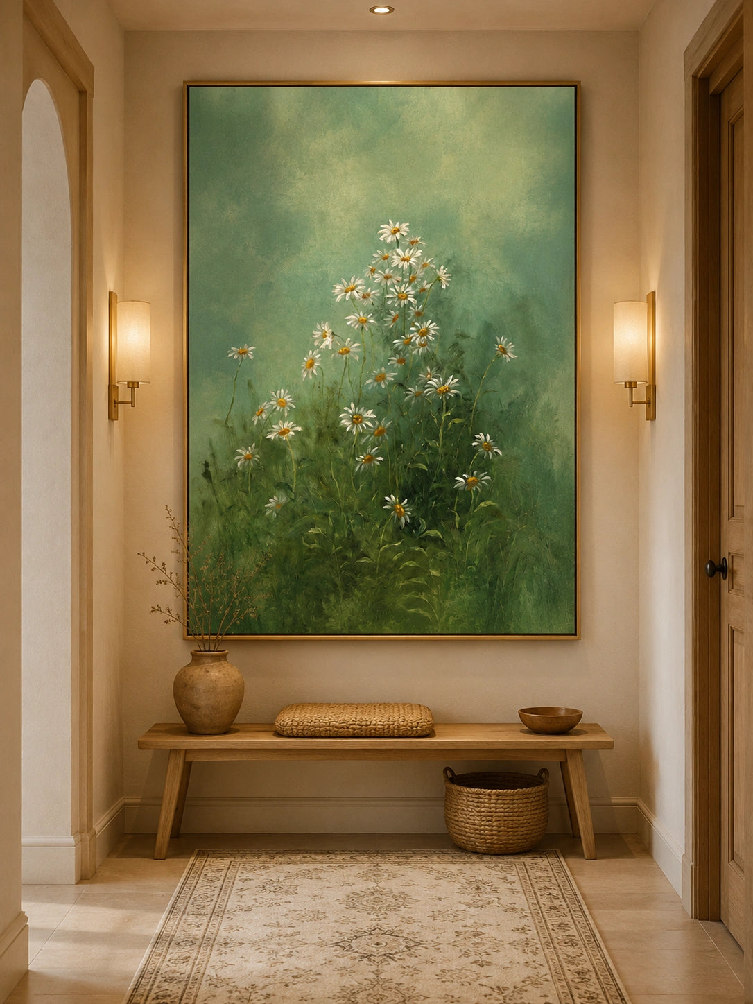 OwnanartHand-PaintedGreenDaisyMeadowOilPainting_SageBotanicalFloralWallArtforNaturalHomeDecor