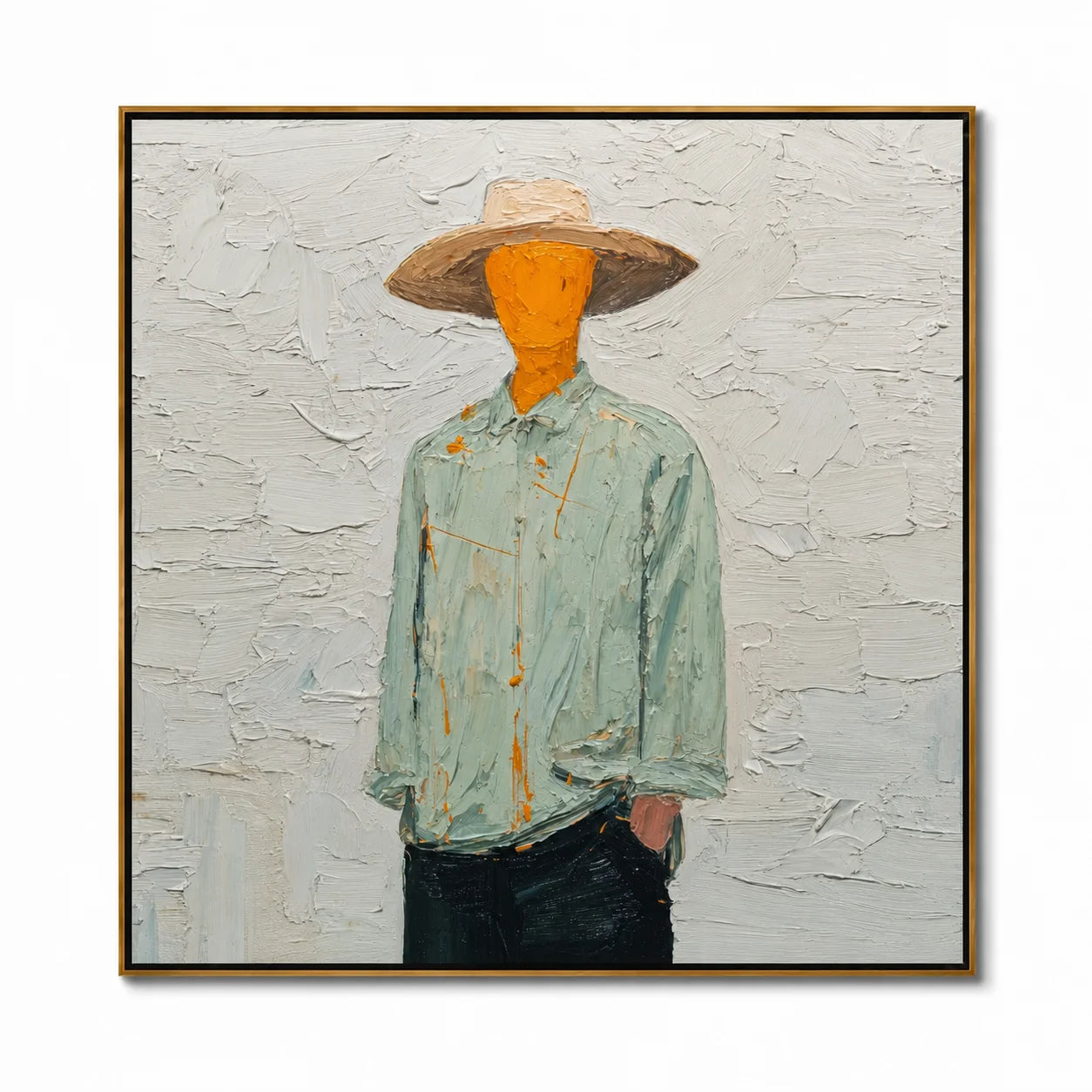 Hand-Painted Minimalist Cowboy Oil Painting, Textured Western Portrait Canvas Wall Art for Modern Home Decor#OA 0930