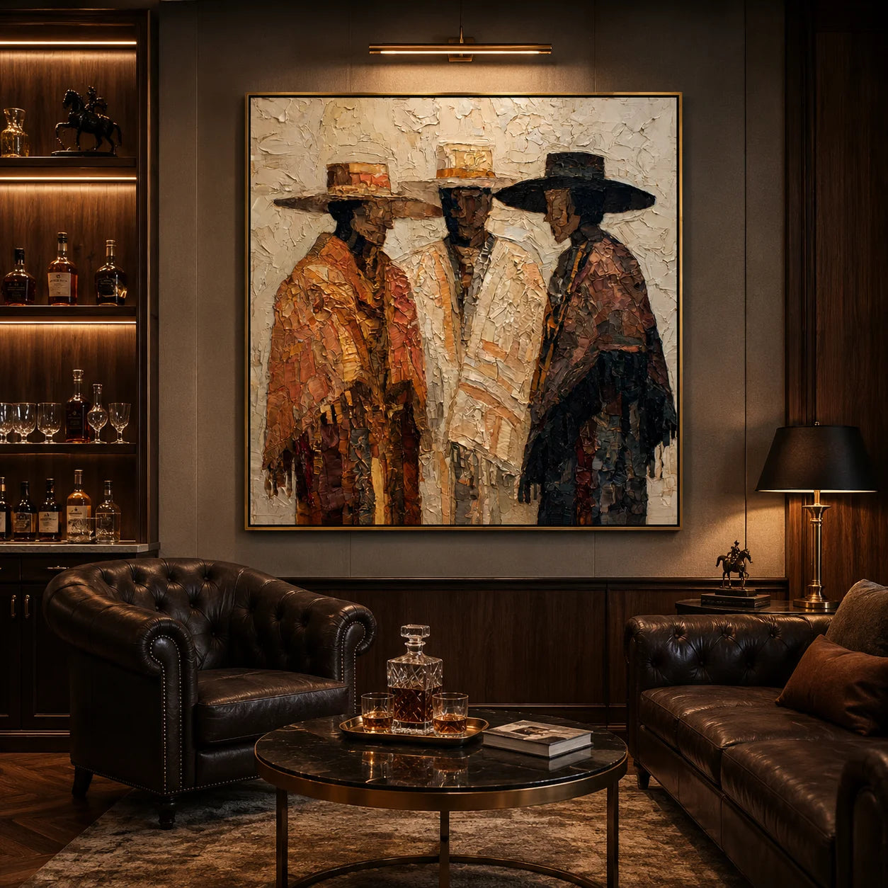 Hand-Painted Textured Figure Oil Painting, Three Men Portrait Wall Art for Modern Luxury Home Decor #OA0926