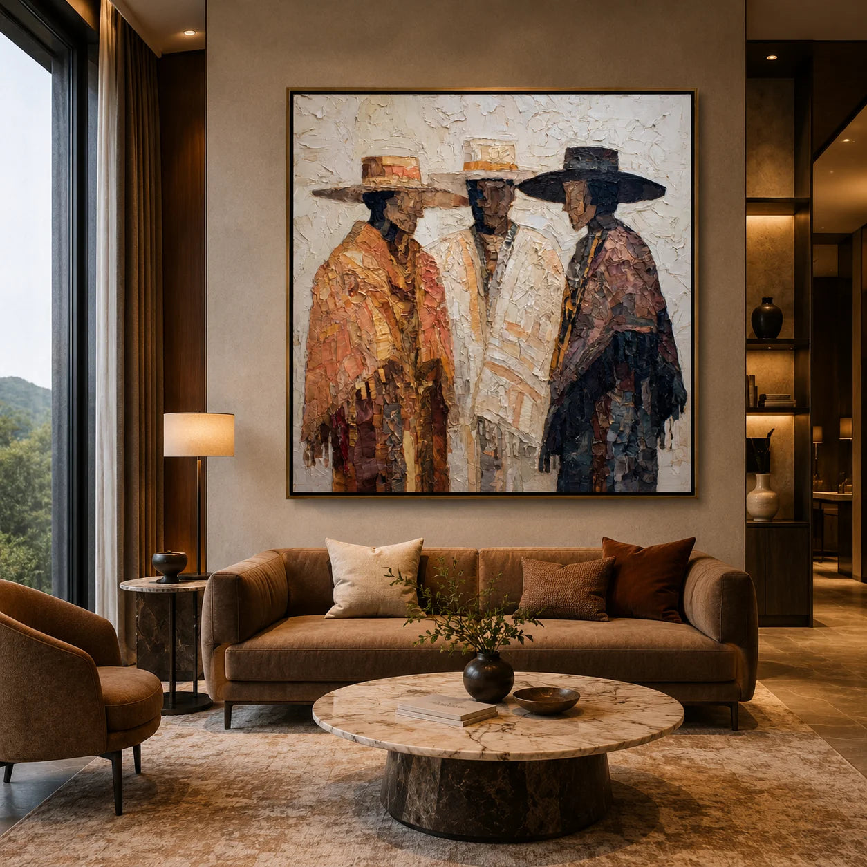 Hand-Painted Textured Figure Oil Painting, Three Men Portrait Wall Art for Modern Luxury Home Decor #OA0926