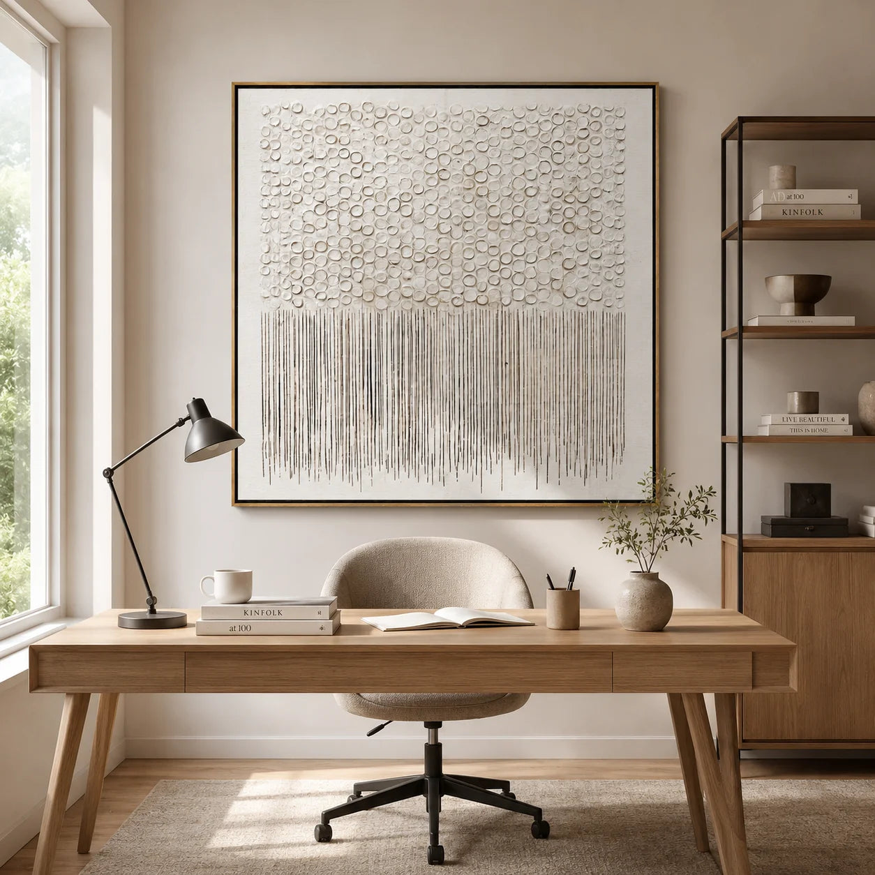 Hand-Painted White Textured Abstract Oil Painting, Minimalist 3D Wall Art for Modern Luxury Home Decor #OA 0923