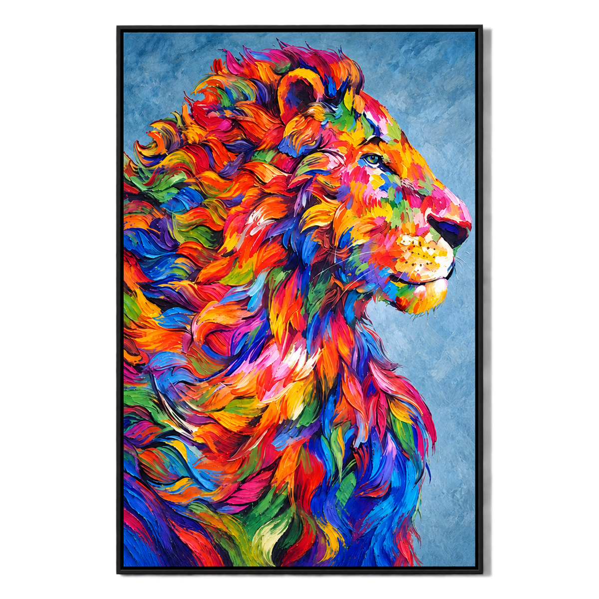 Ownanart Hand-Painted Right Facing Lion with Flowing Rainbow Mane Oil Painting – Modern Animal Art, 3D Textured Vertical Impasto Canvas Wall Art for Living Room Bedroom Entryway and Office #OA 1584