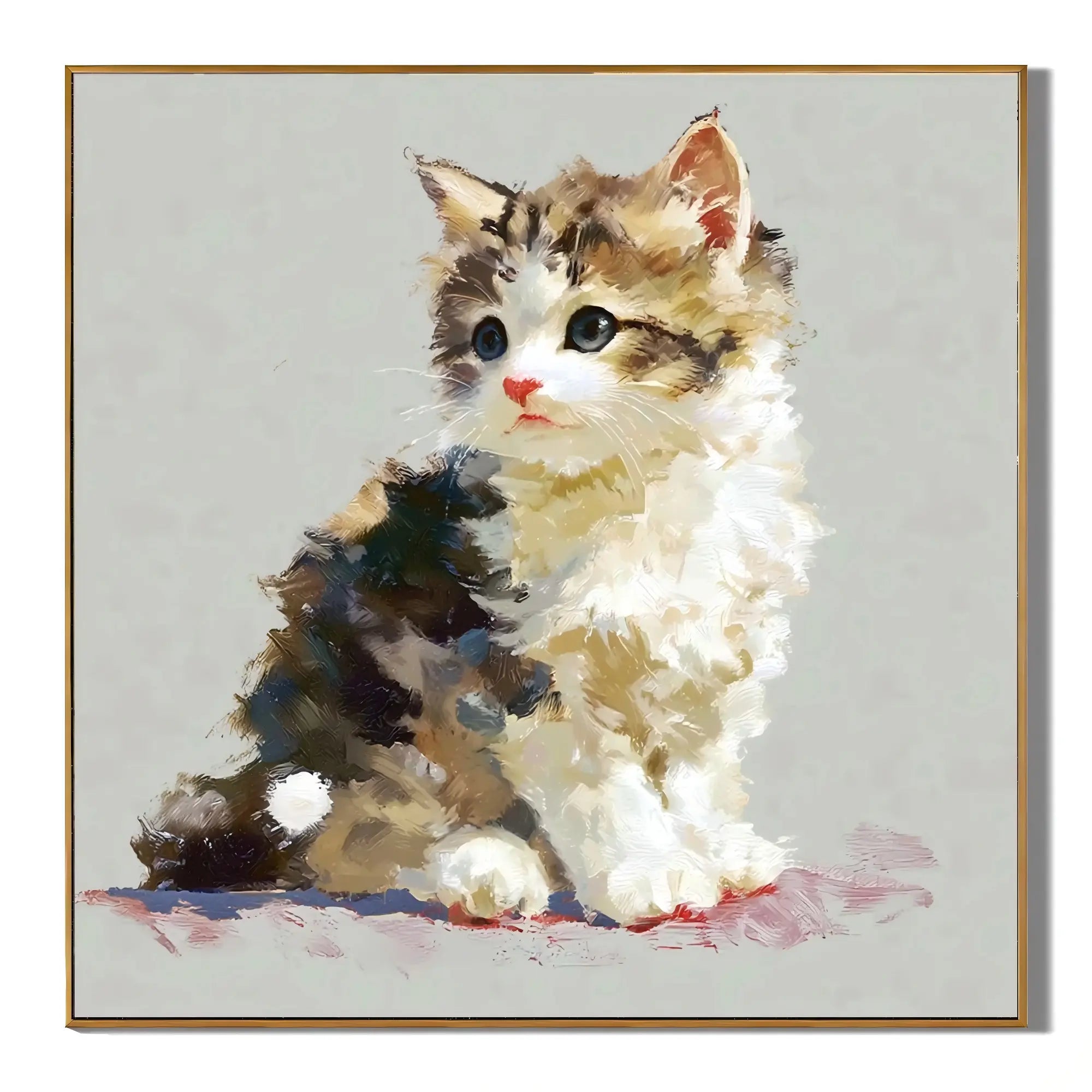 100% Hand-Painted Cute Kitten Portrait Oil Painting | Original Blue-Eyed Cat Pet Wall Art | Modern Animal Artwork # OA 1128