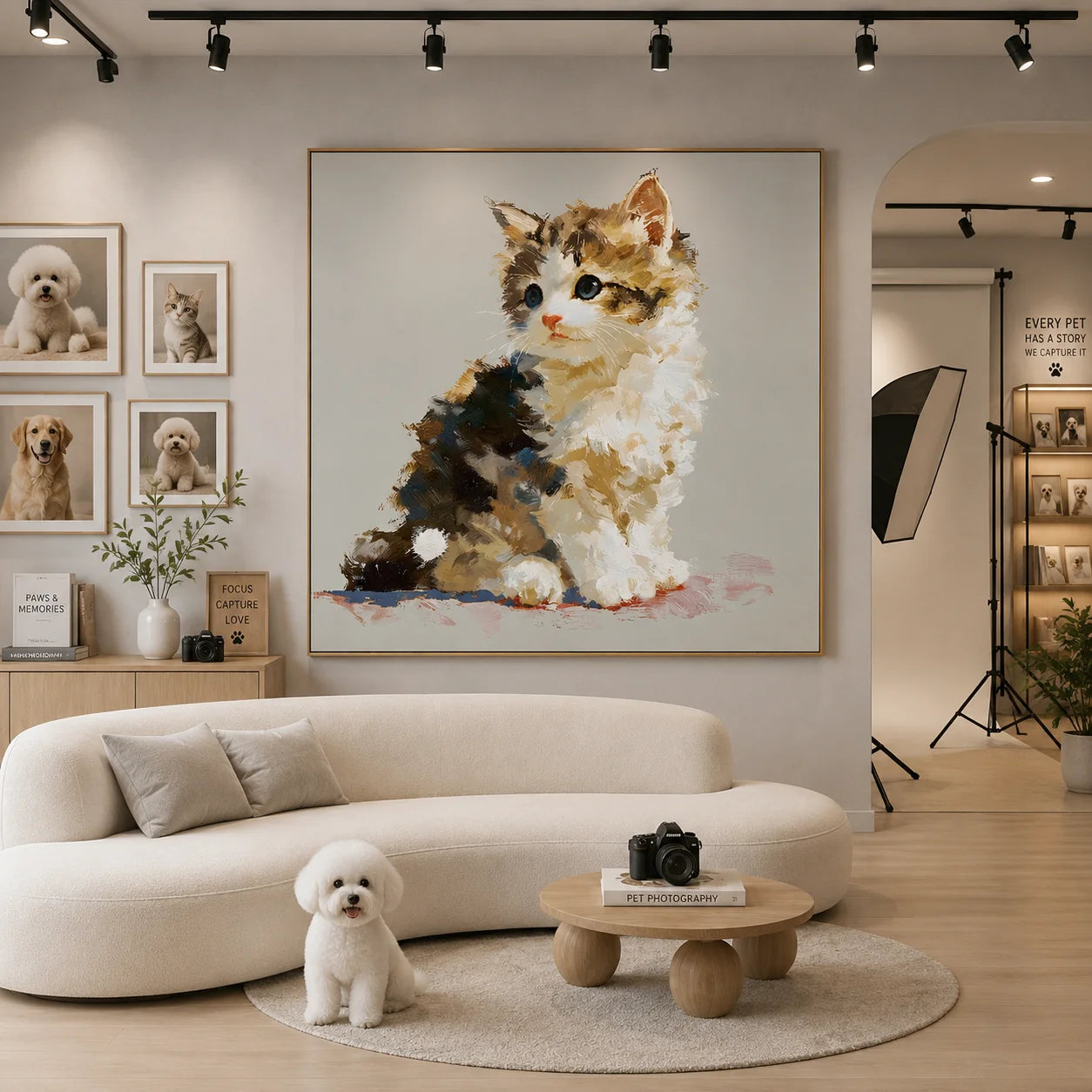 100% Hand-Painted Cute Kitten Portrait Oil Painting | Original Blue-Eyed Cat Pet Wall Art | Modern Animal Artwork