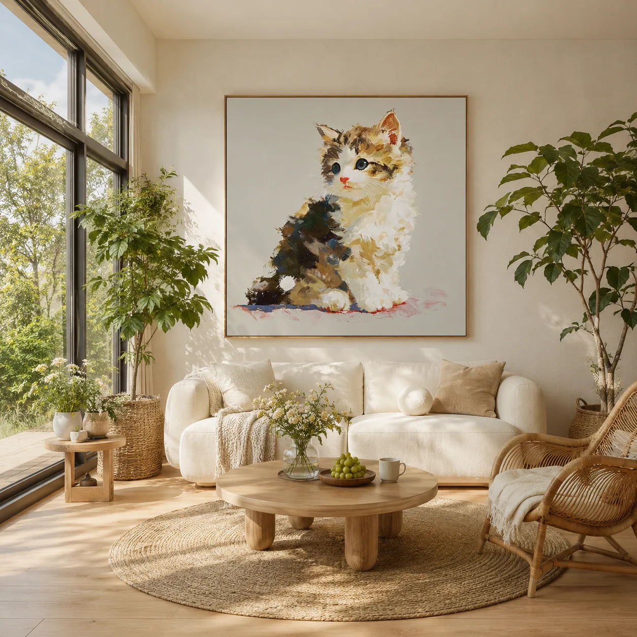 100% Hand-Painted Cute Kitten Portrait Oil Painting | Original Blue-Eyed Cat Pet Wall Art | Modern Animal Artwork