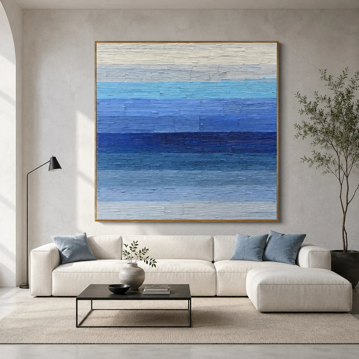 100% Hand-Painted Modern Abstract Seascape Oil Painting | Blue Minimalist Textured Wall Art | Original Coastal Landscape Impasto Canvas by Ownanart # OA 1163