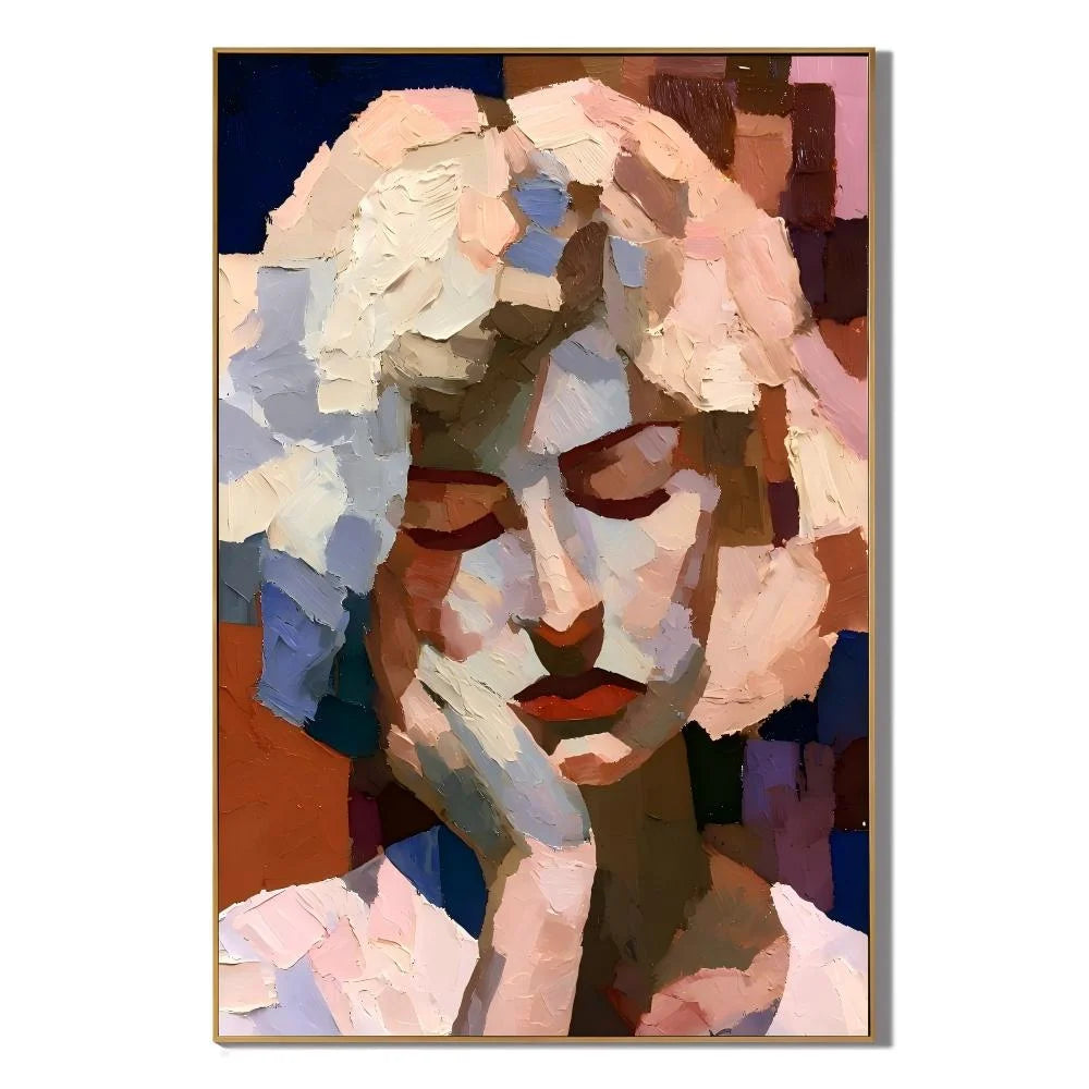 Abstract Contemplative Woman Portrait Hand-Painted Oil Painting | Textured Palette Knife Figurative Wall Art for Modern Interiors # OA 1114