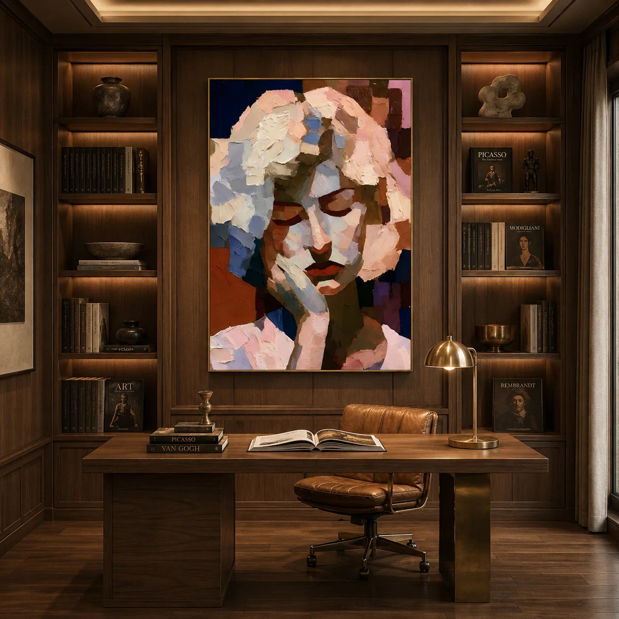 Abstract Contemplative Woman Portrait Hand-Painted Oil Painting | Textured Palette Knife Figurative Wall Art for Modern Interiors # OA 1114