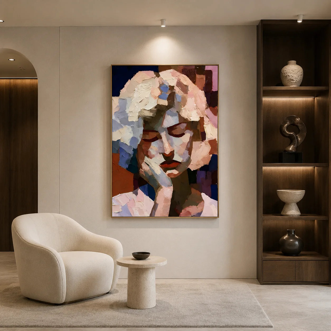 Abstract Contemplative Woman Portrait Hand-Painted Oil Painting | Textured Palette Knife Figurative Wall Art for Modern Interiors # OA 1114
