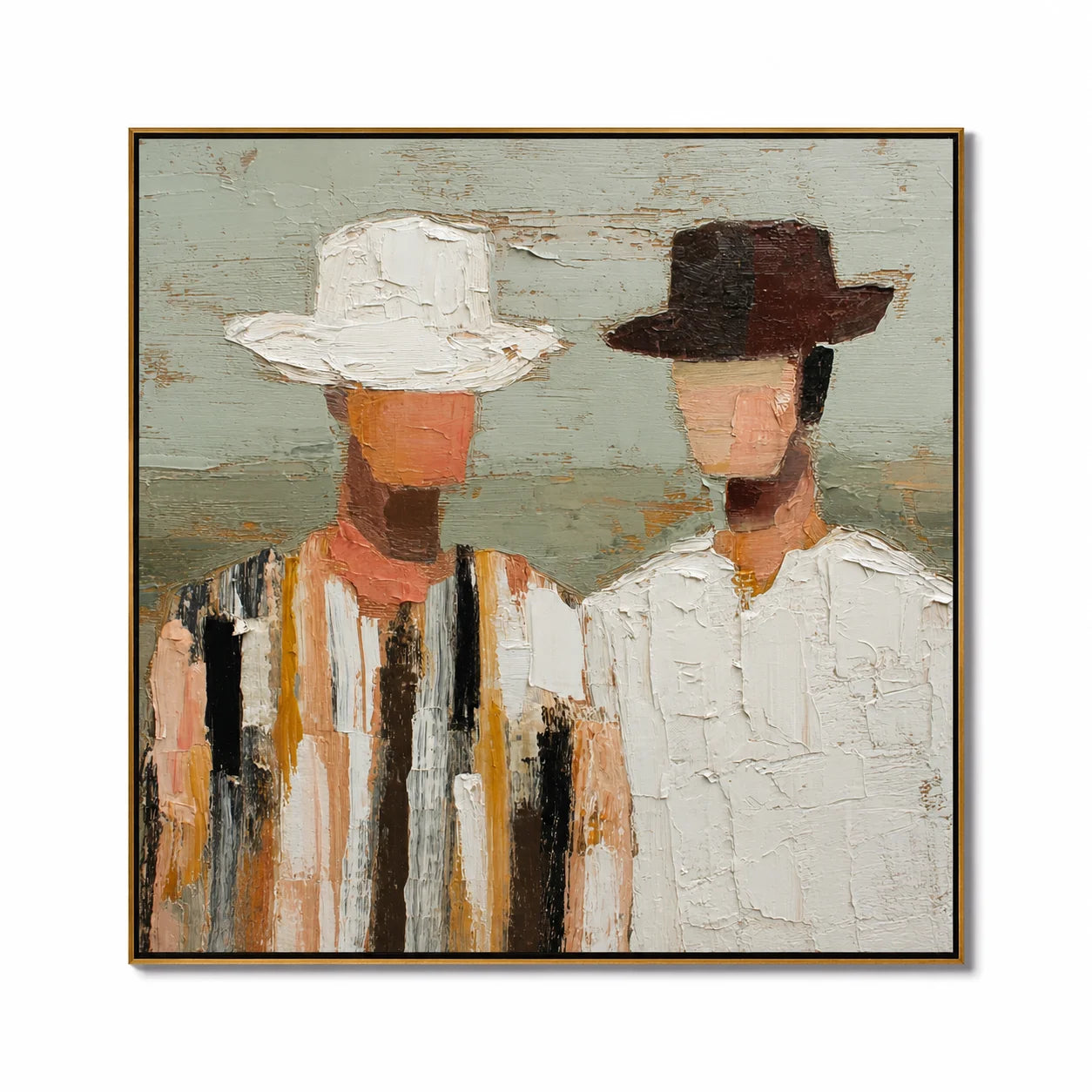 Abstract Couple Hand-Painted Oil Painting | Modern Figurative Portrait Wall Art for Living Room & Bedroom#OA 0918