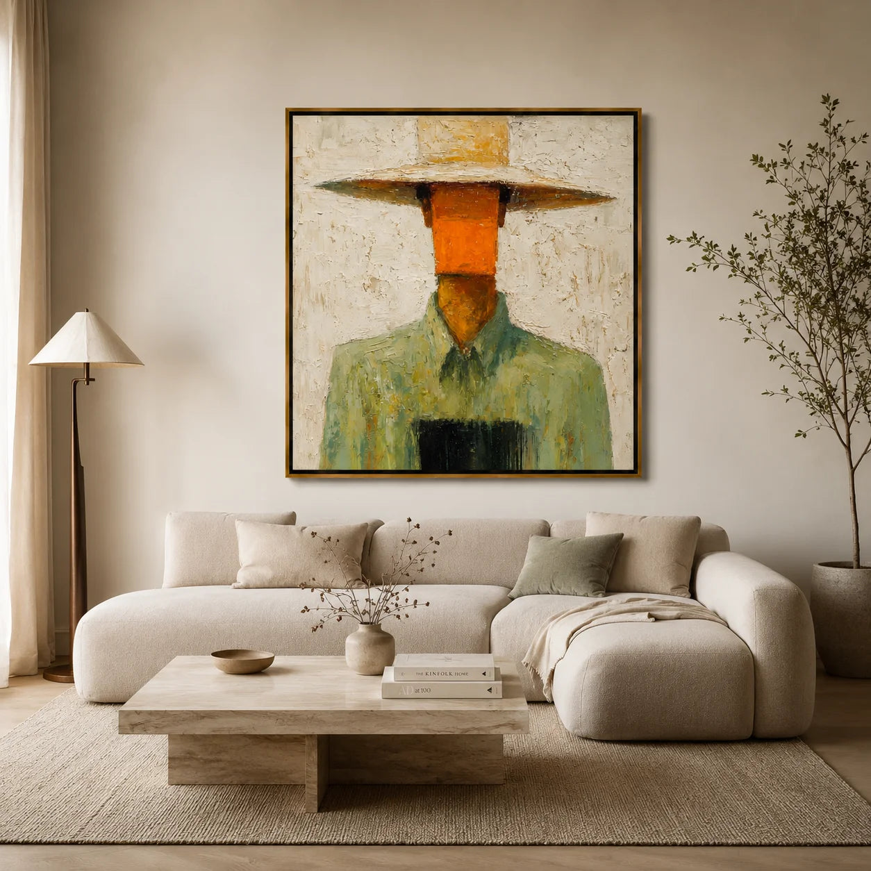 Abstract Cowboy Portrait Hand-Painted Oil Painting, Textured Western Wall Art for Modern Rustic Home Decor#OA0965