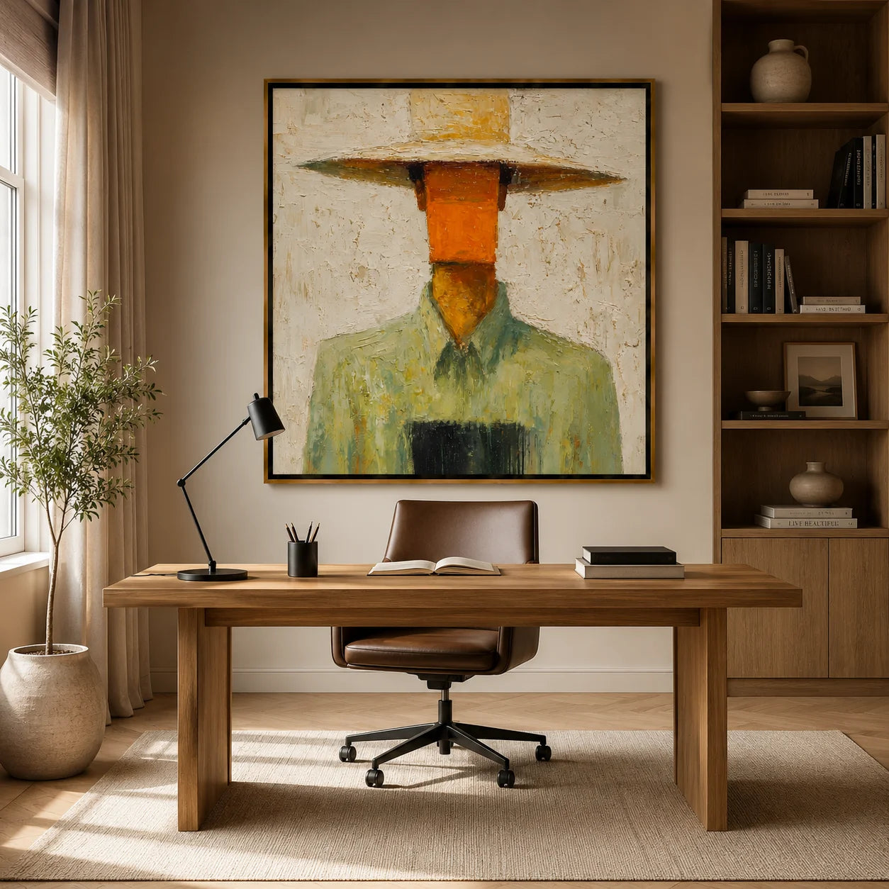 Abstract Cowboy Portrait Hand-Painted Oil Painting, Textured Western Wall Art for Modern Rustic Home Decor#OA0965