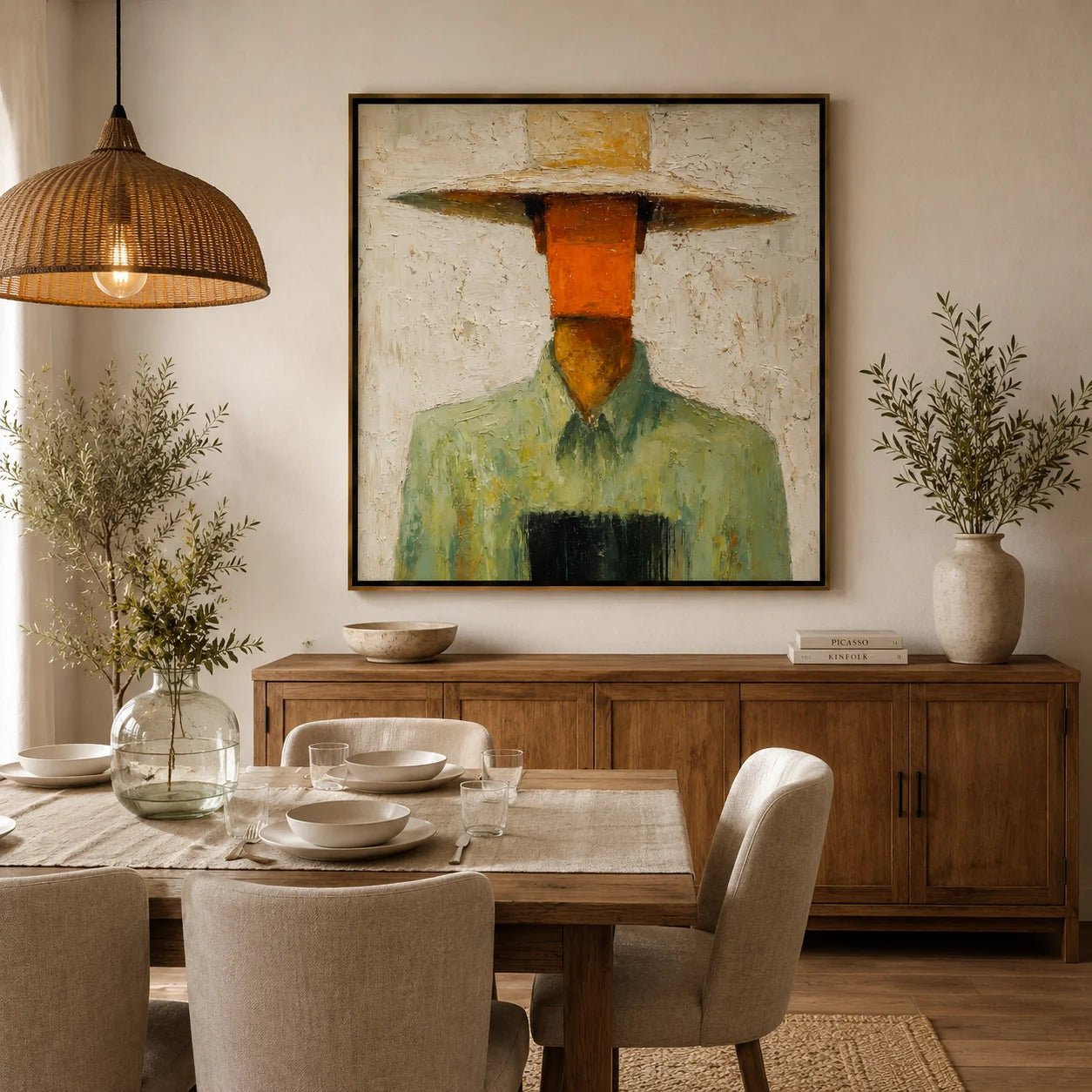 Abstract Cowboy Portrait Hand-Painted Oil Painting, Textured Western Wall Art for Modern Rustic Home Decor#OA0965