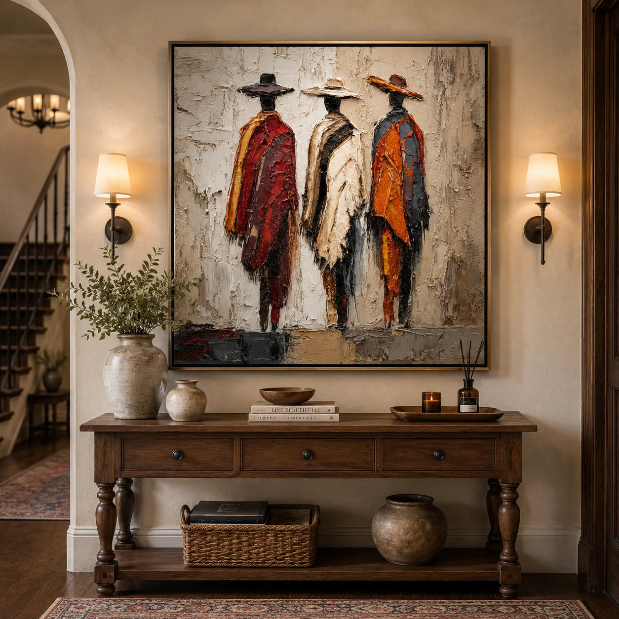 Abstract Figurative Hand-Painted Oil Painting, Textured Three Women Canvas Wall Art for Modern Luxury Home Decor #OA0952