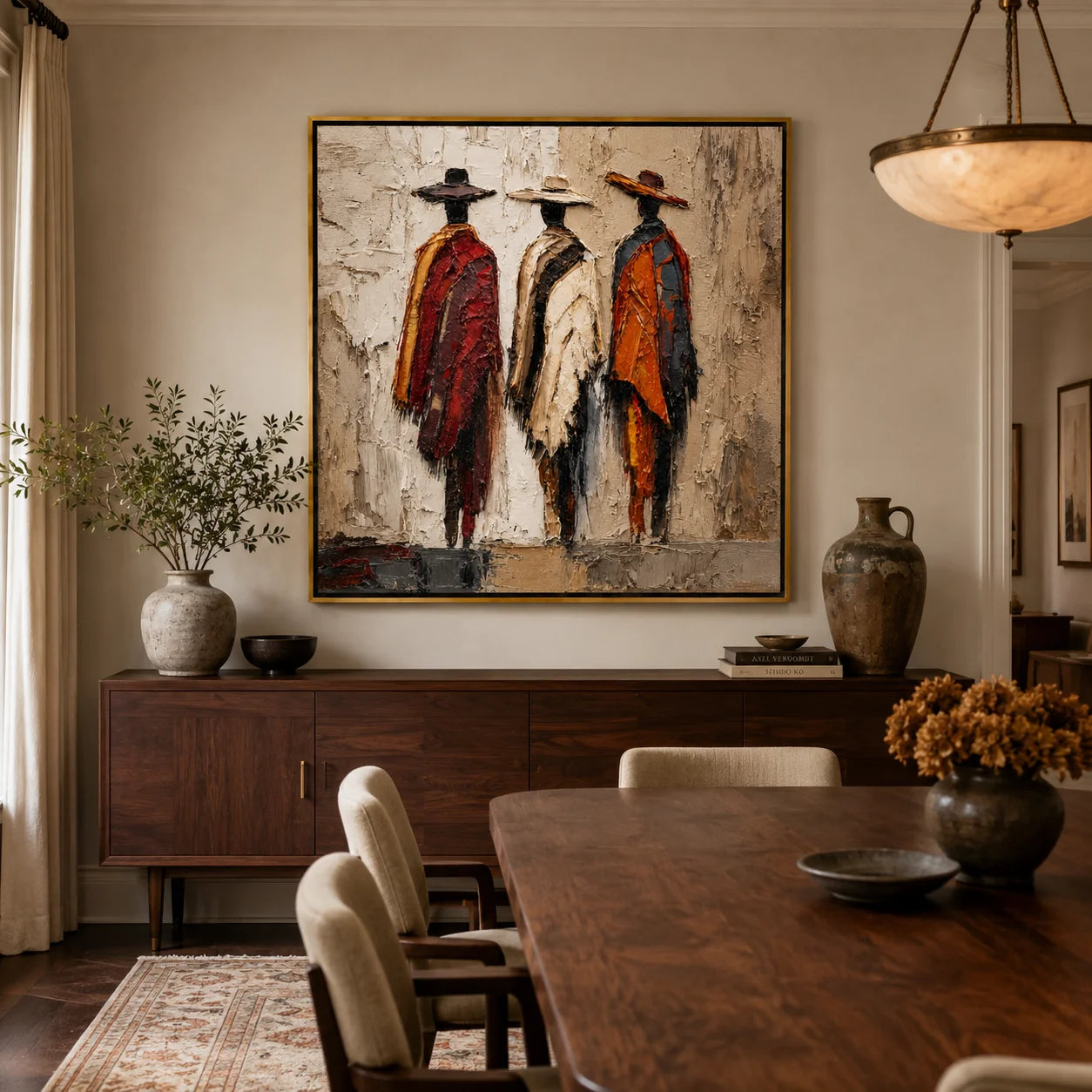Abstract Figurative Hand-Painted Oil Painting, Textured Three Women Canvas Wall Art for Modern Luxury Home Decor #OA0952