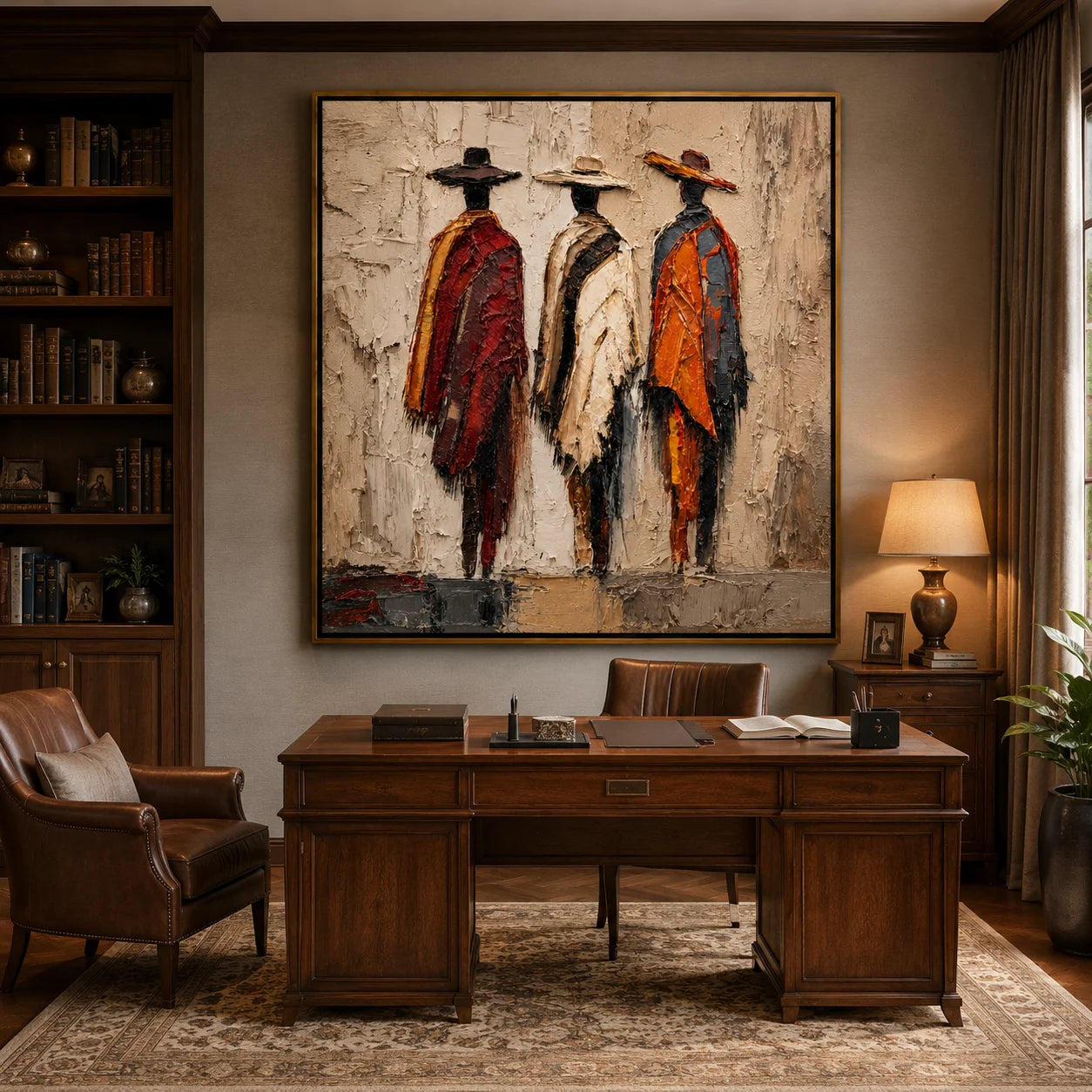 Abstract Figurative Hand-Painted Oil Painting, Textured Three Women Canvas Wall Art for Modern Luxury Home Decor #OA0952