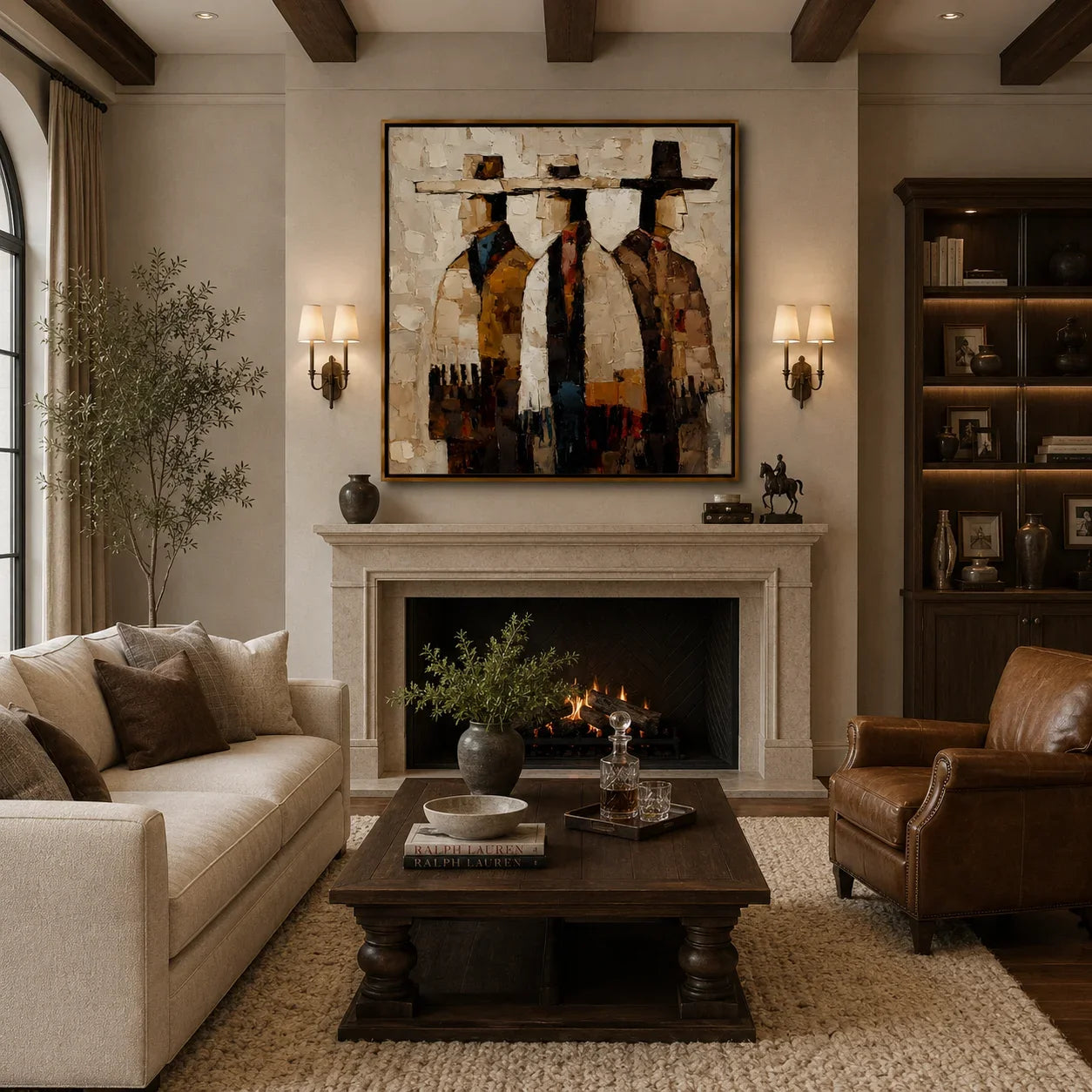 Abstract Three Figures Hand-Painted Oil Painting | Modern Figurative Wall Art with Textured Neutral Tones #OA 1008