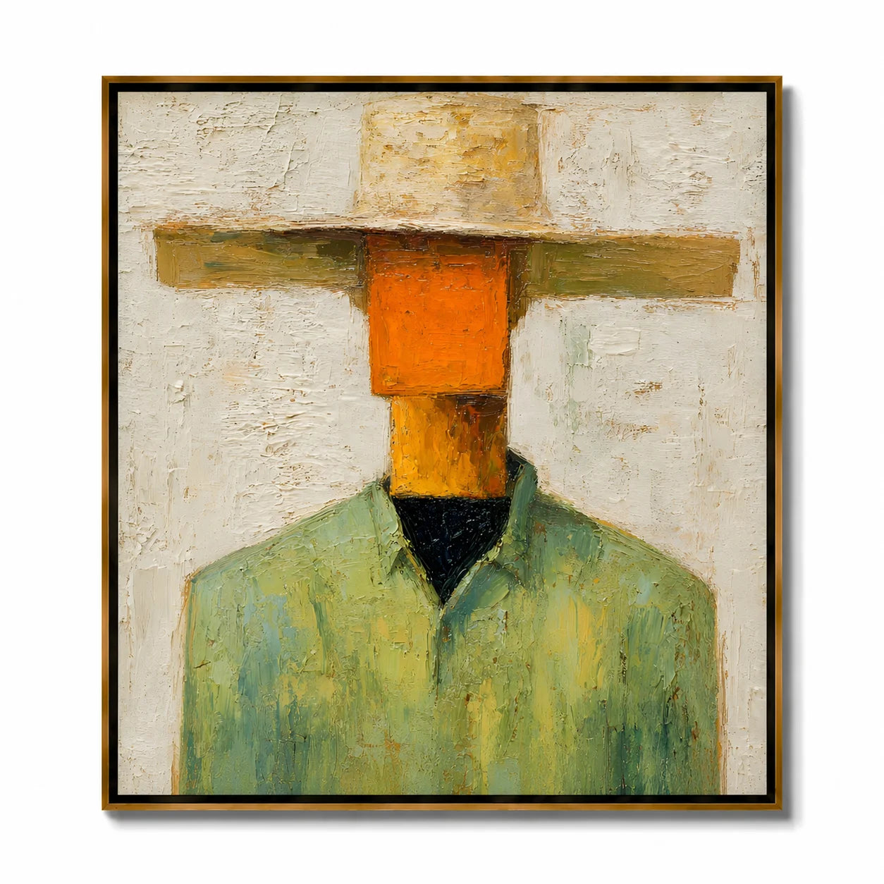 Abstract Western Cowboy Hand-Painted Oil Painting, Textured Minimalist Portrait Wall Art for Modern Home Decor#OA0966