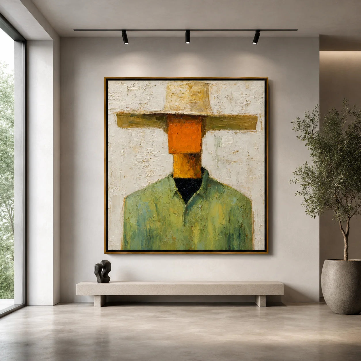 Abstract Western Cowboy Hand-Painted Oil Painting, Textured Minimalist Portrait Wall Art for Modern Home Decor#OA0966