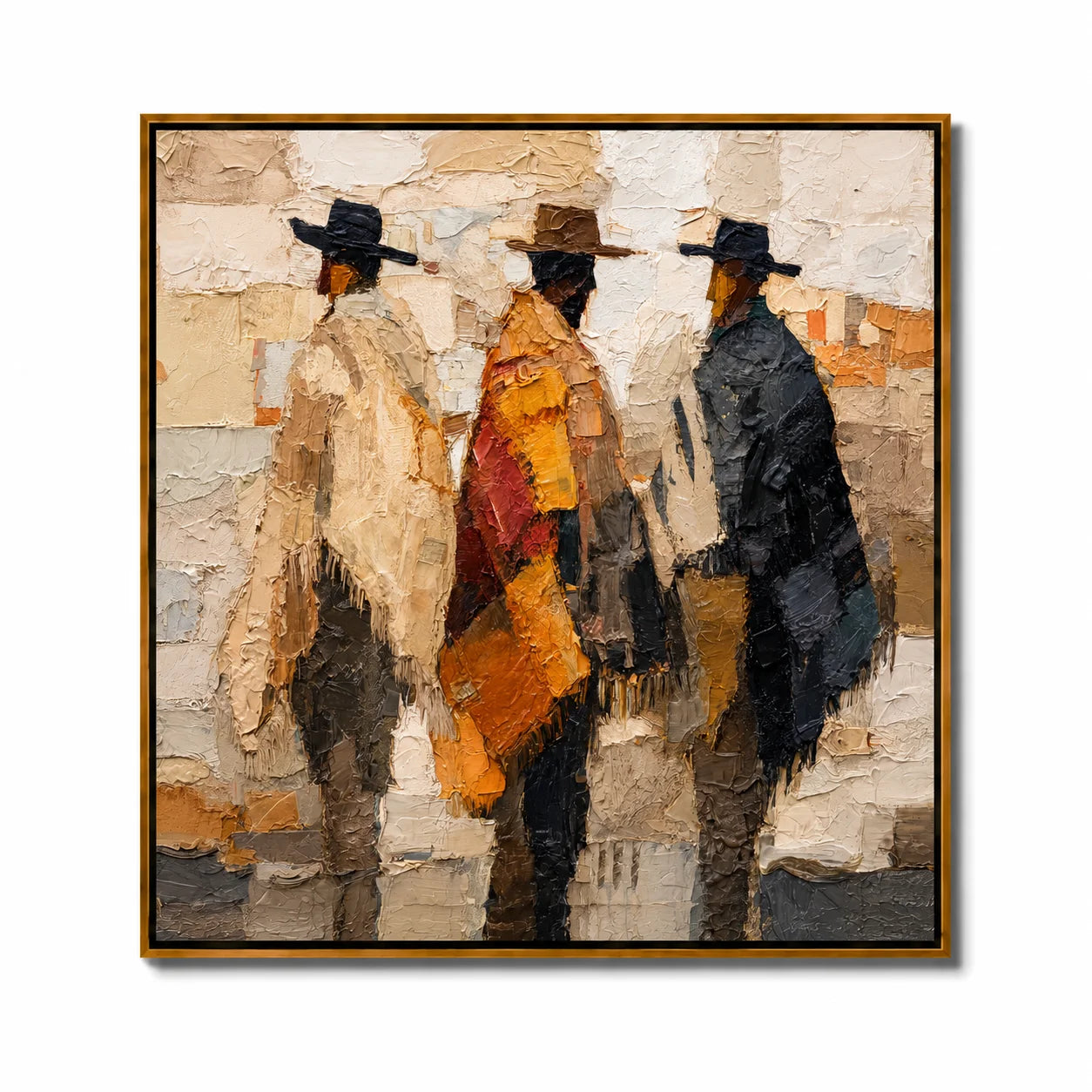 Abstract Western Cowboys Hand-Painted Oil Painting, Textured Figurative Canvas Wall Art for Modern Rustic Home Decor #OA0954
