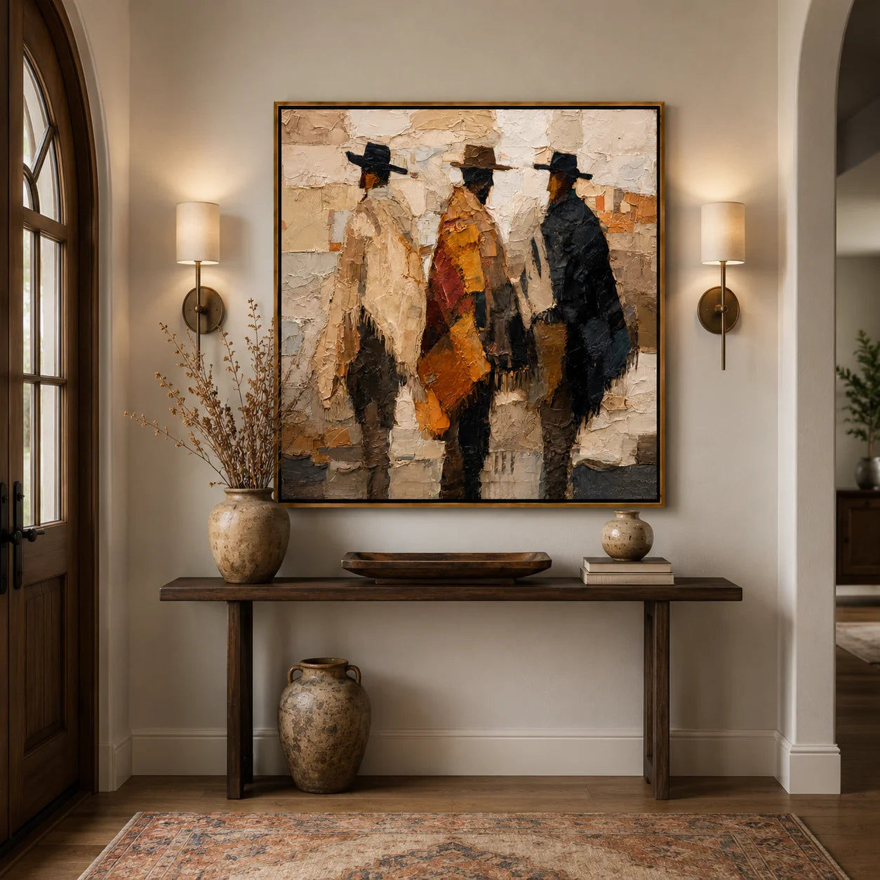 Abstract Western Cowboys Hand-Painted Oil Painting, Textured Figurative Canvas Wall Art for Modern Rustic Home Decor #OA0954