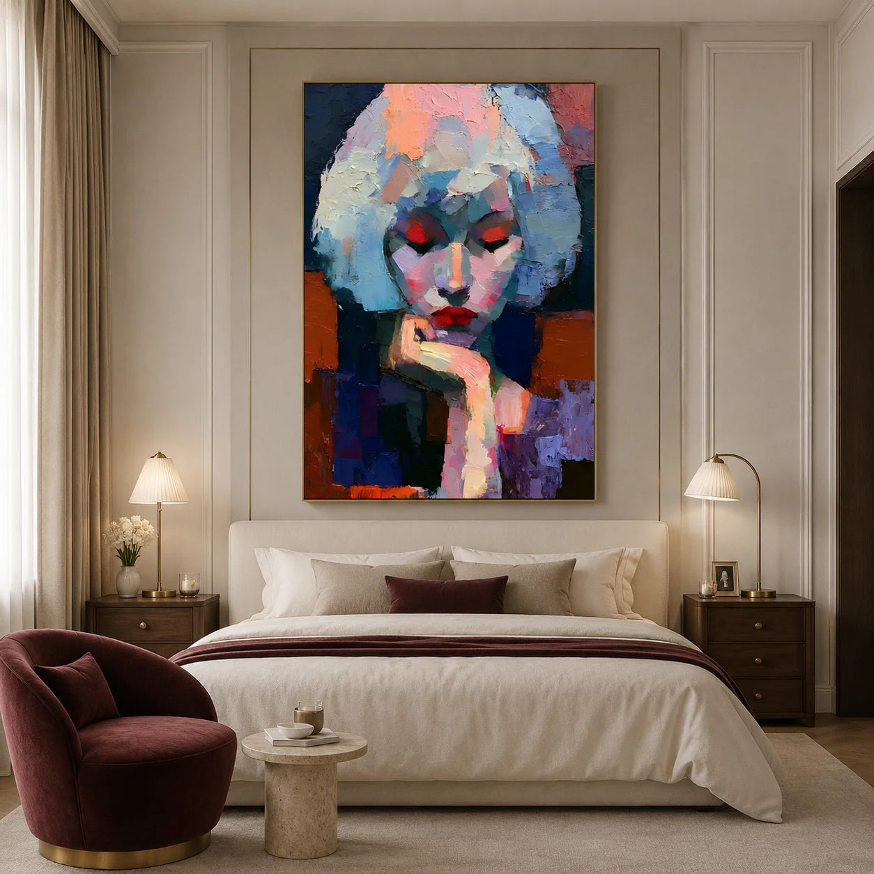 Abstract Woman Portrait Hand-Painted Oil Painting, Modern Colorful Figurative Wall Art # OA 1041