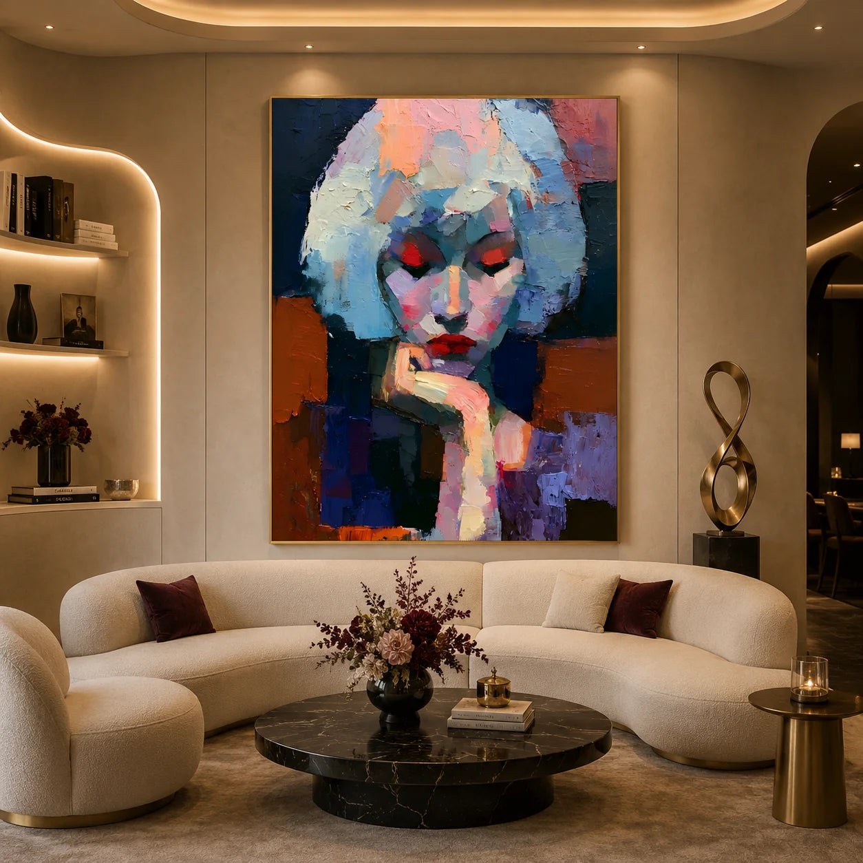 Abstract Woman Portrait Hand-Painted Oil Painting, Modern Colorful Figurative Wall Art # OA 1041