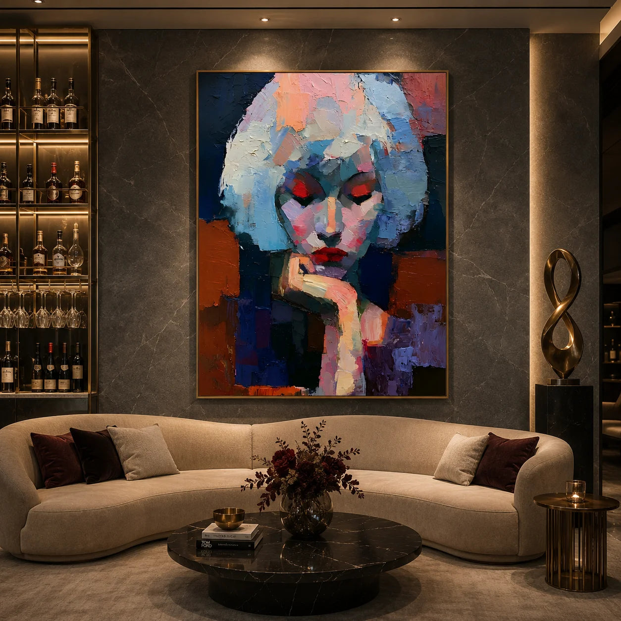 Abstract Woman Portrait Hand-Painted Oil Painting, Modern Colorful Figurative Wall Art # OA 1041
