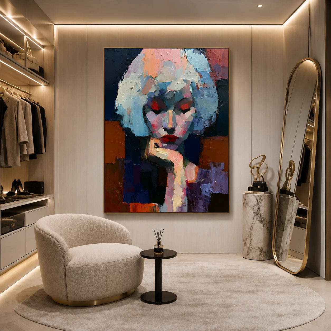 Abstract Woman Portrait Hand-Painted Oil Painting, Modern Colorful Figurative Wall Art # OA 1041