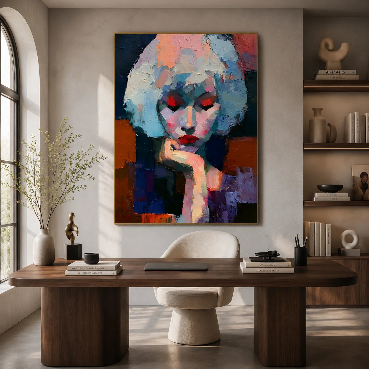 Abstract Woman Portrait Hand-Painted Oil Painting, Modern Colorful Figurative Wall Art # OA 1041