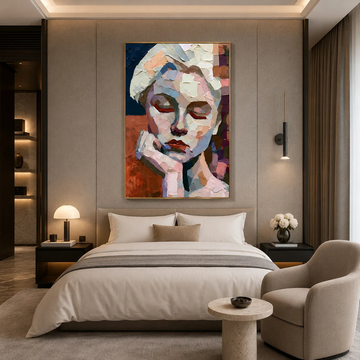 Abstract Woman Portrait Hand-Painted Oil Painting | Textured Palette Knife Figurative Wall Art for Living Room and Bedroom # OA 1113