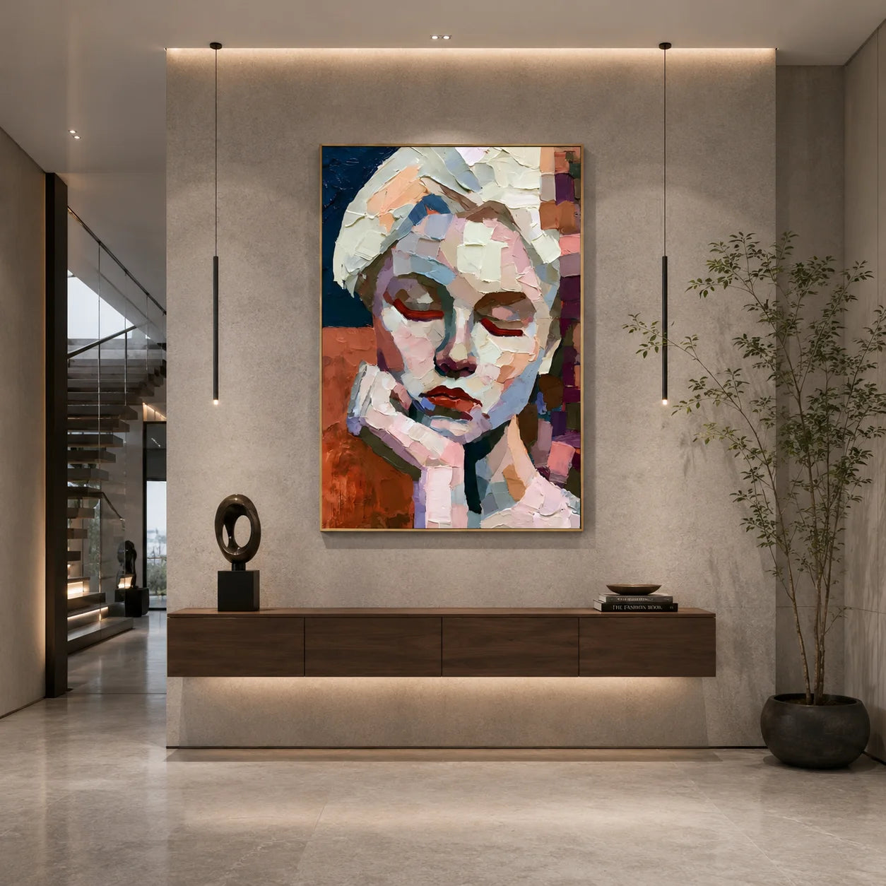 Abstract Woman Portrait Hand-Painted Oil Painting | Textured Palette Knife Figurative Wall Art for Living Room and Bedroom # OA 1113