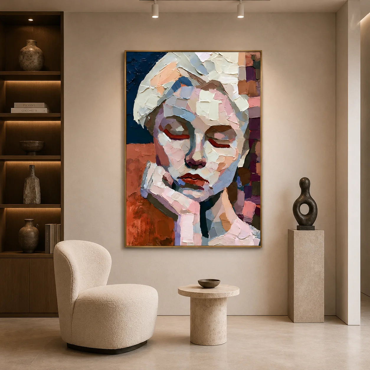 Abstract Woman Portrait Hand-Painted Oil Painting | Textured Palette Knife Figurative Wall Art for Living Room and Bedroom # OA 1113