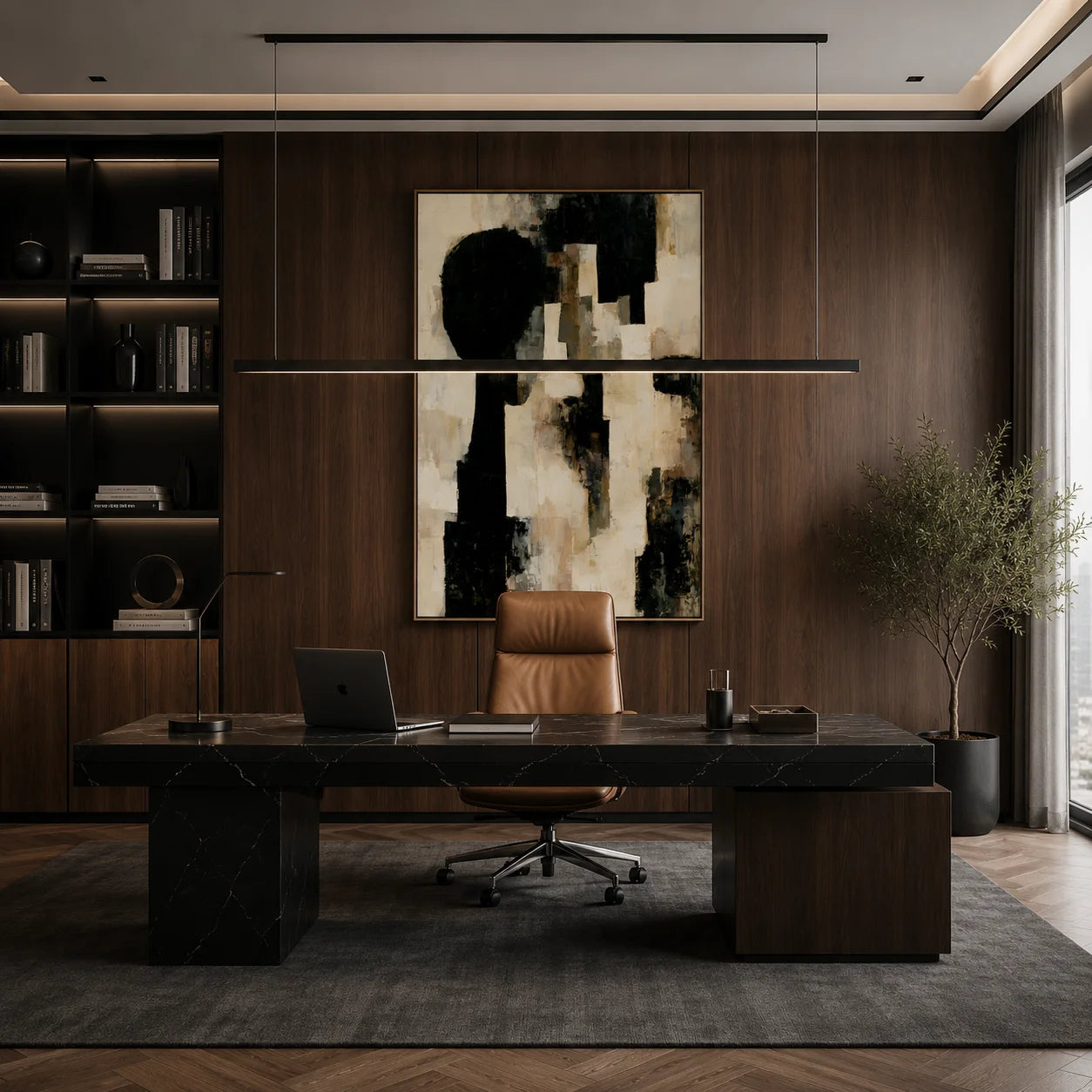 Black Beige Geometric Abstract Hand-Painted Oil Painting Modern Minimalist Wall Art # OA 1078